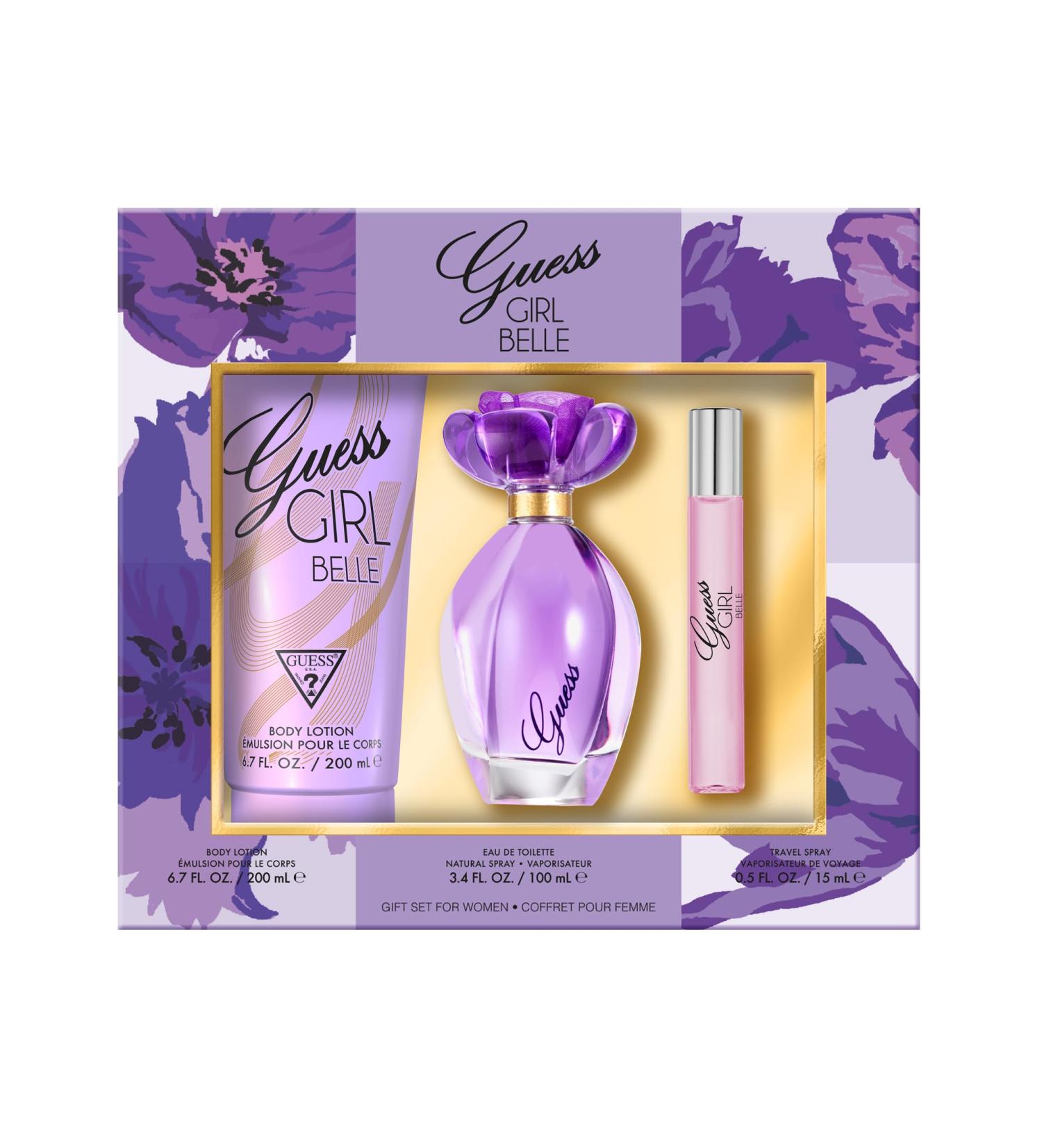 GUESS Girl Belle Eau de Toilette 3 Piece Gift Set - Perfume Spray 3.4 Fl. Oz. Travel Spray 0.5 Fl. Oz. & Body Lotion 6.7 Fl. Oz - Buy Online on GoSupps.com