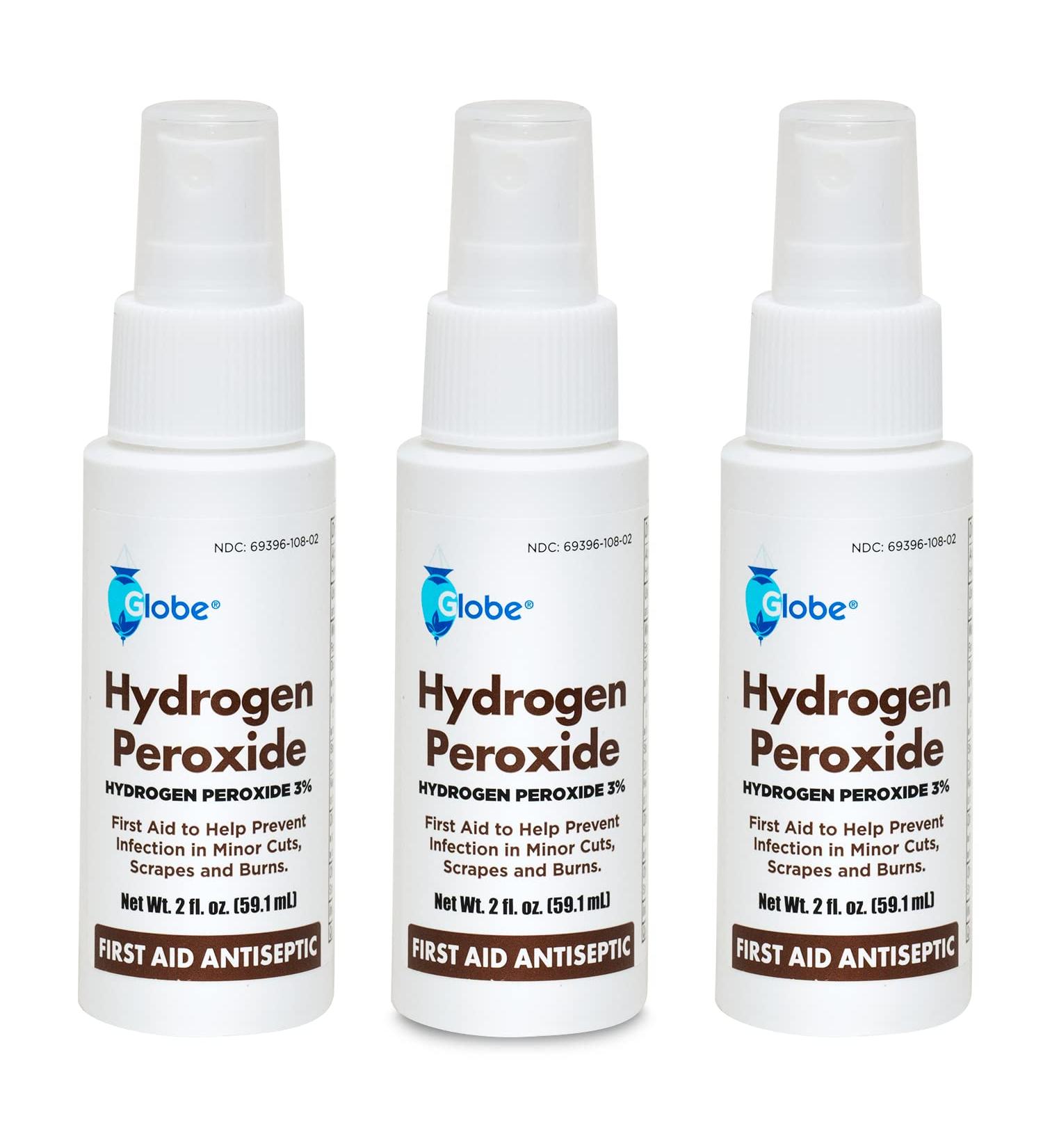 (3 Pack) Globe Hydrogen Peroxide 3% First Aid Antiseptic Spray 2 Fl. Oz - Convenient Pump Bottle - Buy Online on GoSupps.com