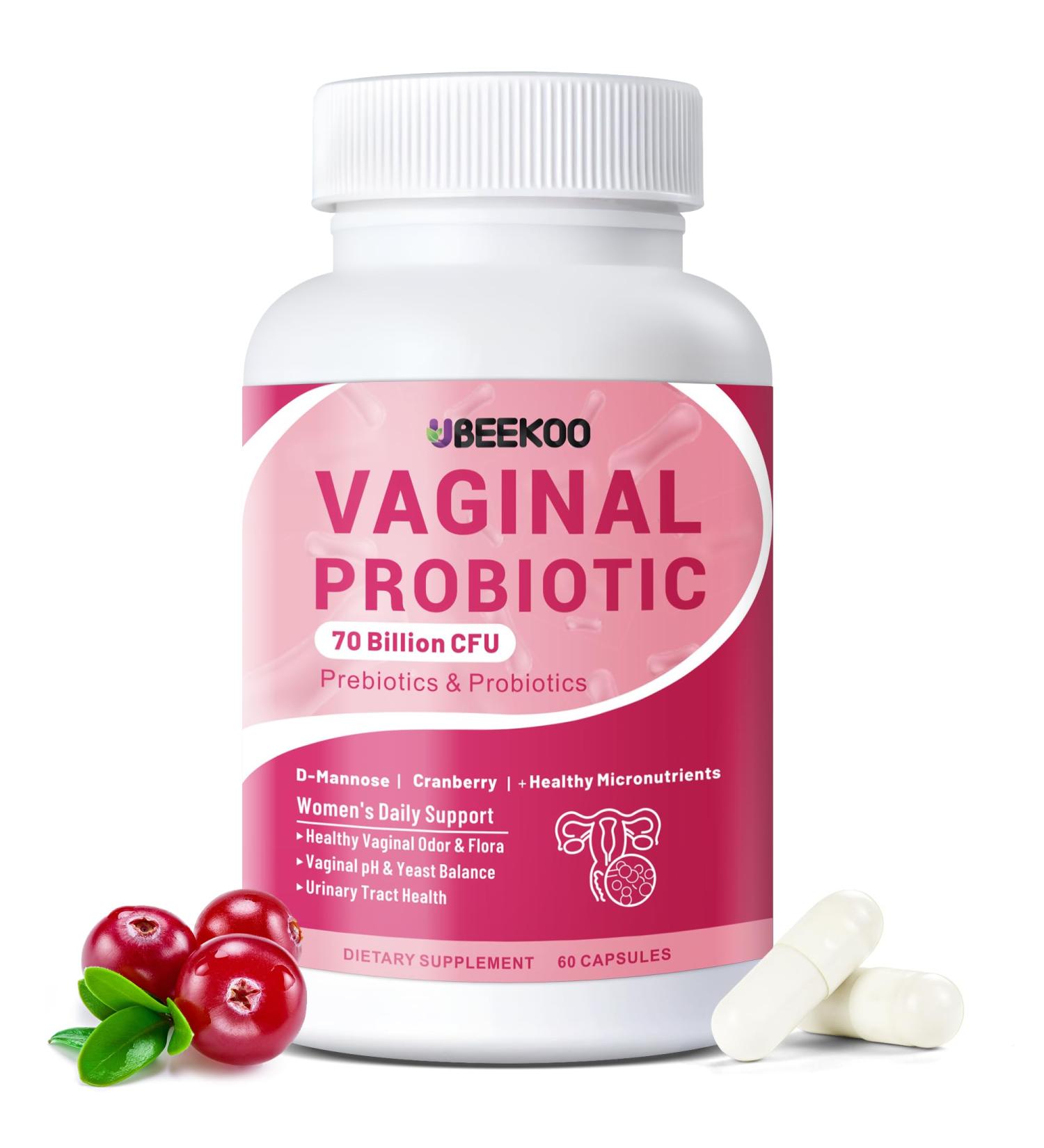 Vaginal Probiotics for Women, 70 Billion CFU for Vaginal Health, pH Balance, Urinary Tract, Digestive with Prebiotics, Organic Cranberry & D-Mannose for Vaginal Odor & Flora Supplements - 60 Capsules - Buy Online on GoSupps.com