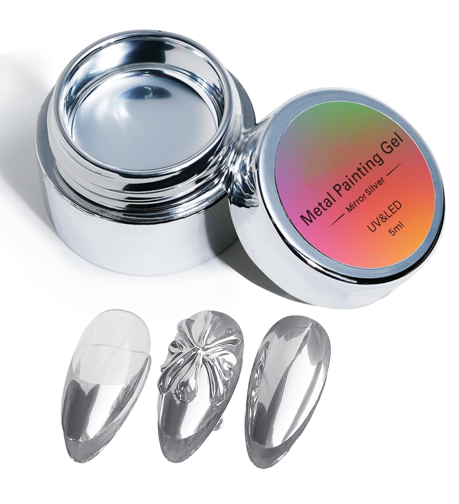 Metallic Painting Gel - 5ml Silver Metal Painted Gel Nail Polish - Reflective High Shine Nail Polish Soak Off UV/LED - Drawing Mirror Nail Gel Polish - Buy Online on GoSupps.com