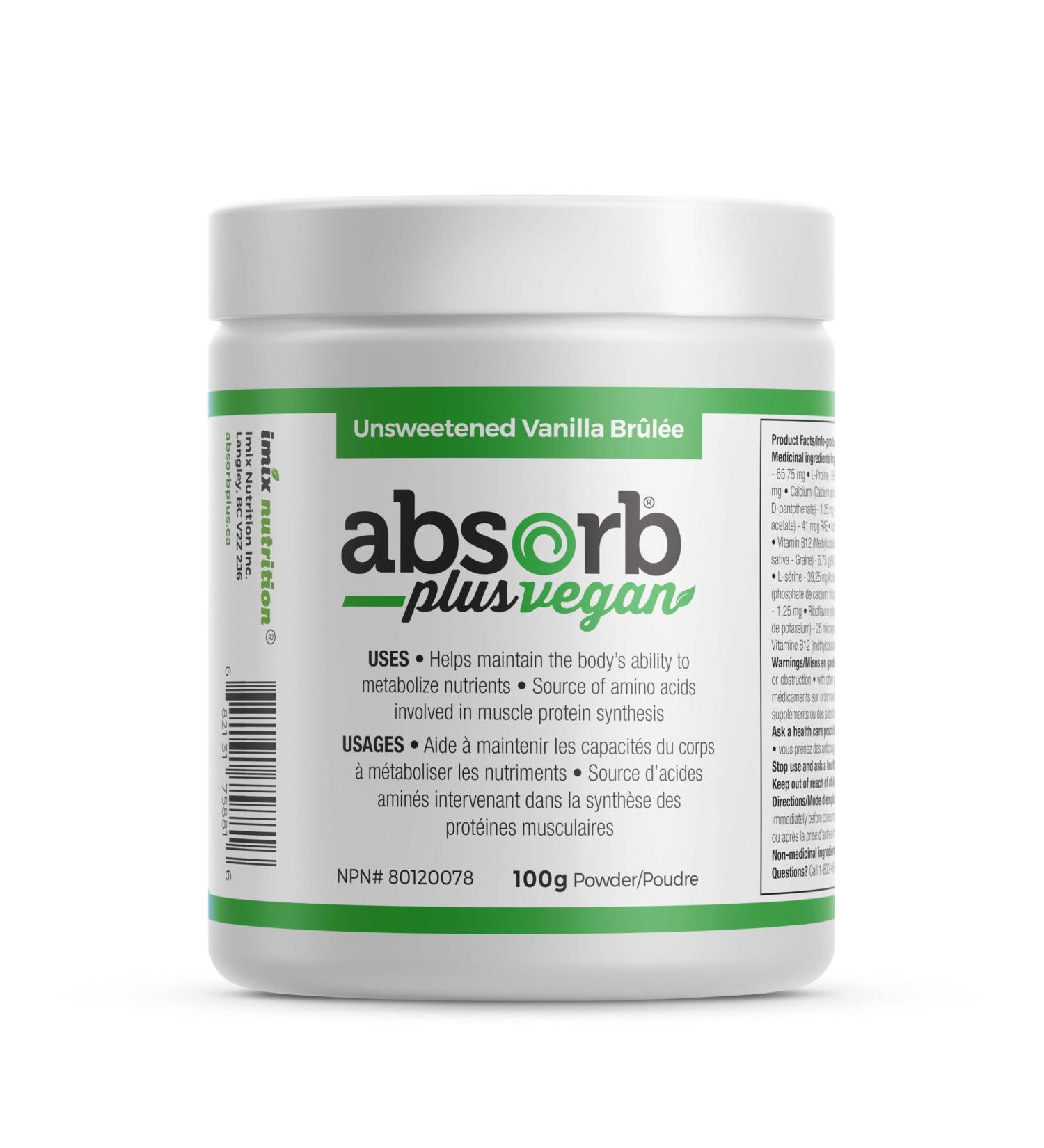 Absorb Plus Vegan Isolate Protein - Gut Health Nutritional Support Natural Ingredients Non-GMO Gluten-Free Organic Sprouted Rice Protein (100g UNSWEETENED Vanilla Brulee) - Buy Online on GoSupps.com
