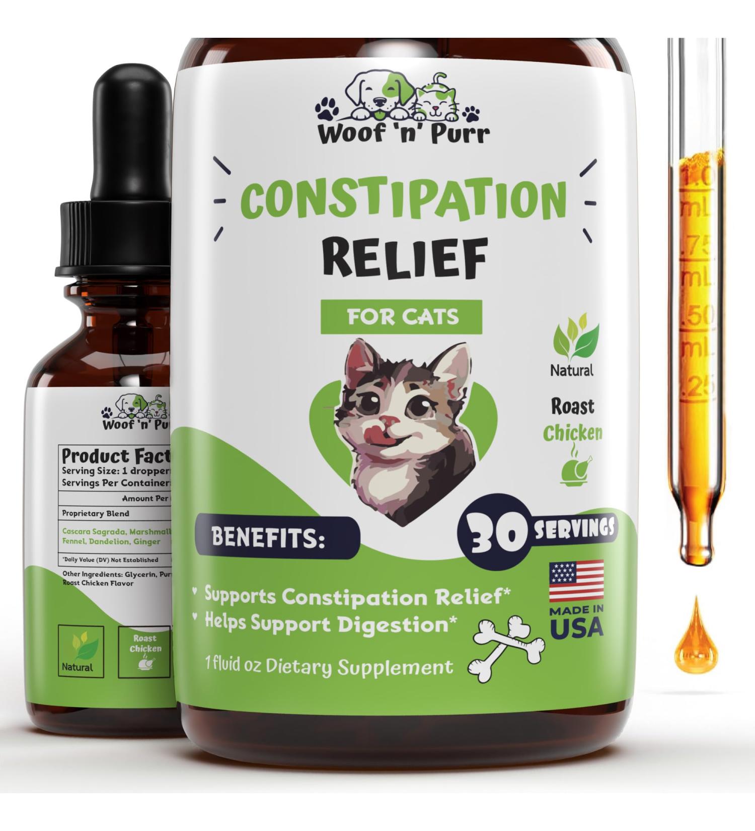 Cat Constipation Relief - May Help to Reduce Constipation & Blocked Bowels Improve Bowel Movement & Much More - Constipation Relief for Cats - Cat Laxative - 1 fl oz - Chicken Flavor (2) - Buy Online on GoSupps.com