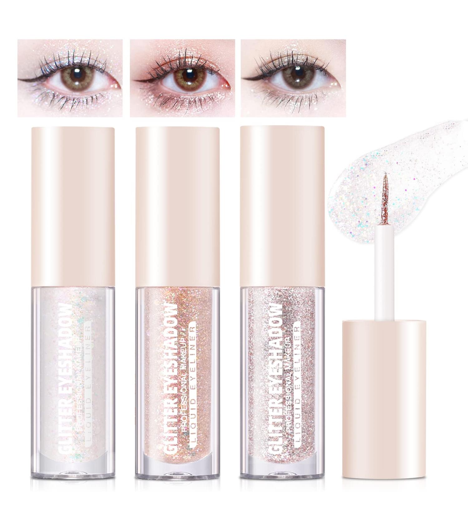Shop HOSAILY 3Pcs Liquid Glitter Eyeshadow & Eyeliner Long-Lasting Korean Makeup with Sparkling Metallic Shimmer - International Shipping Available - Buy Online on GoSupps.com