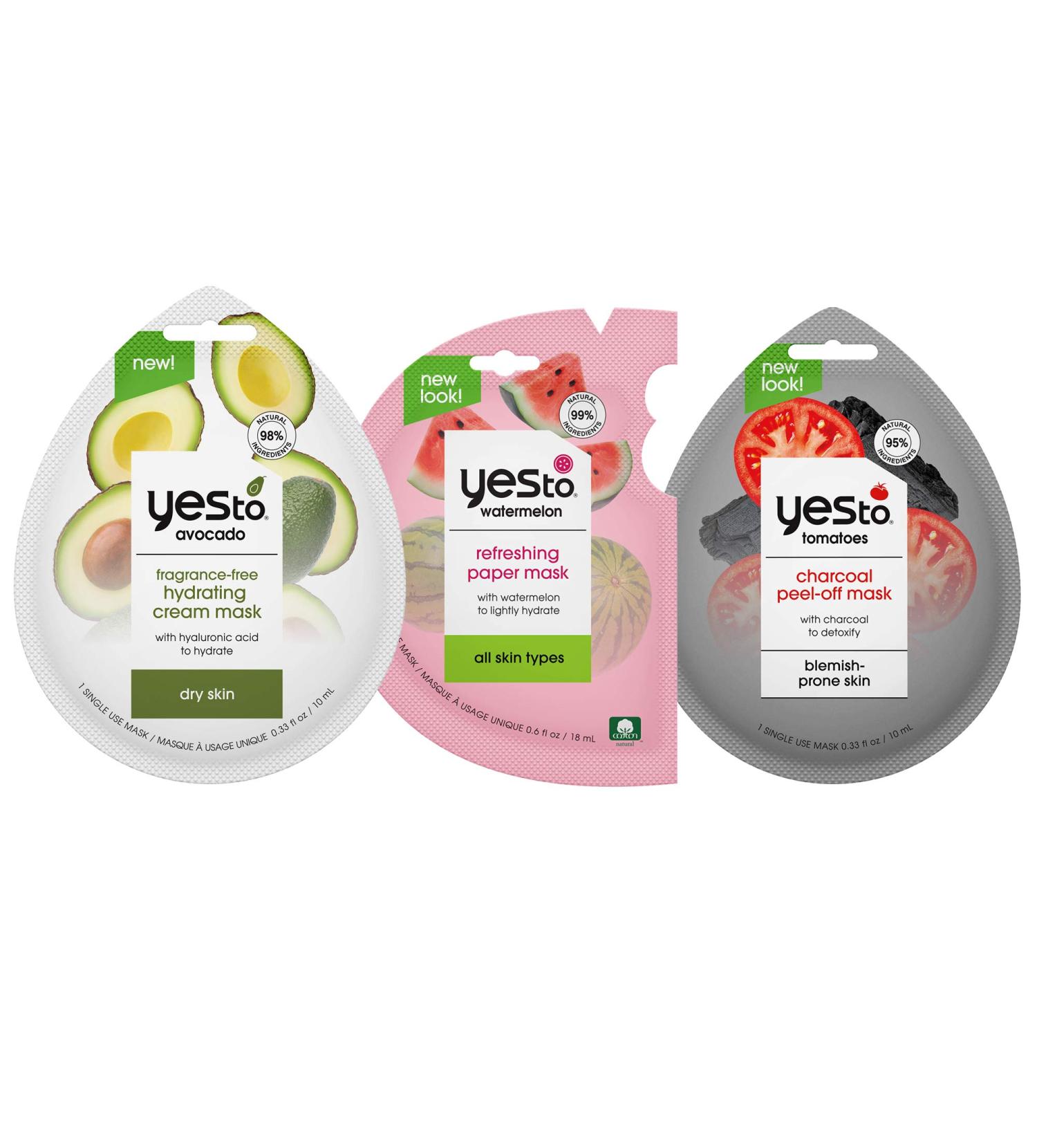 Yes To Avocado Watermelon & Tomatoes Mask Variety Pack - Hydrating Detoxifying & Vegan Masks for All Skin Types - 3-Pack - Buy Online on GoSupps.com