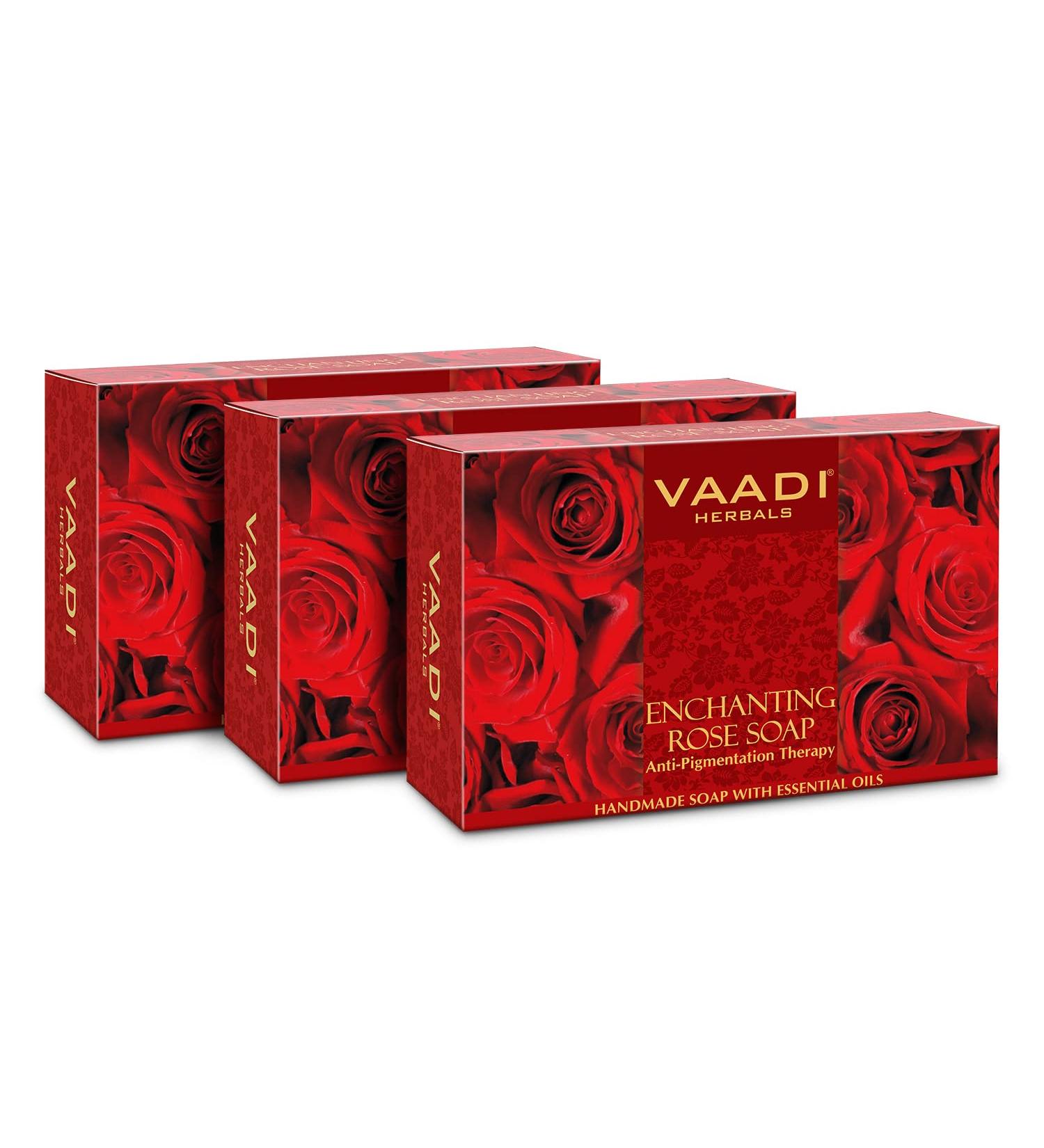 Vaadi Herbals Enchanting Rose Soap with Mulberry Extract - 3 Bars 75g Each | Buy Organic Skin Care Online - Buy Online on GoSupps.com