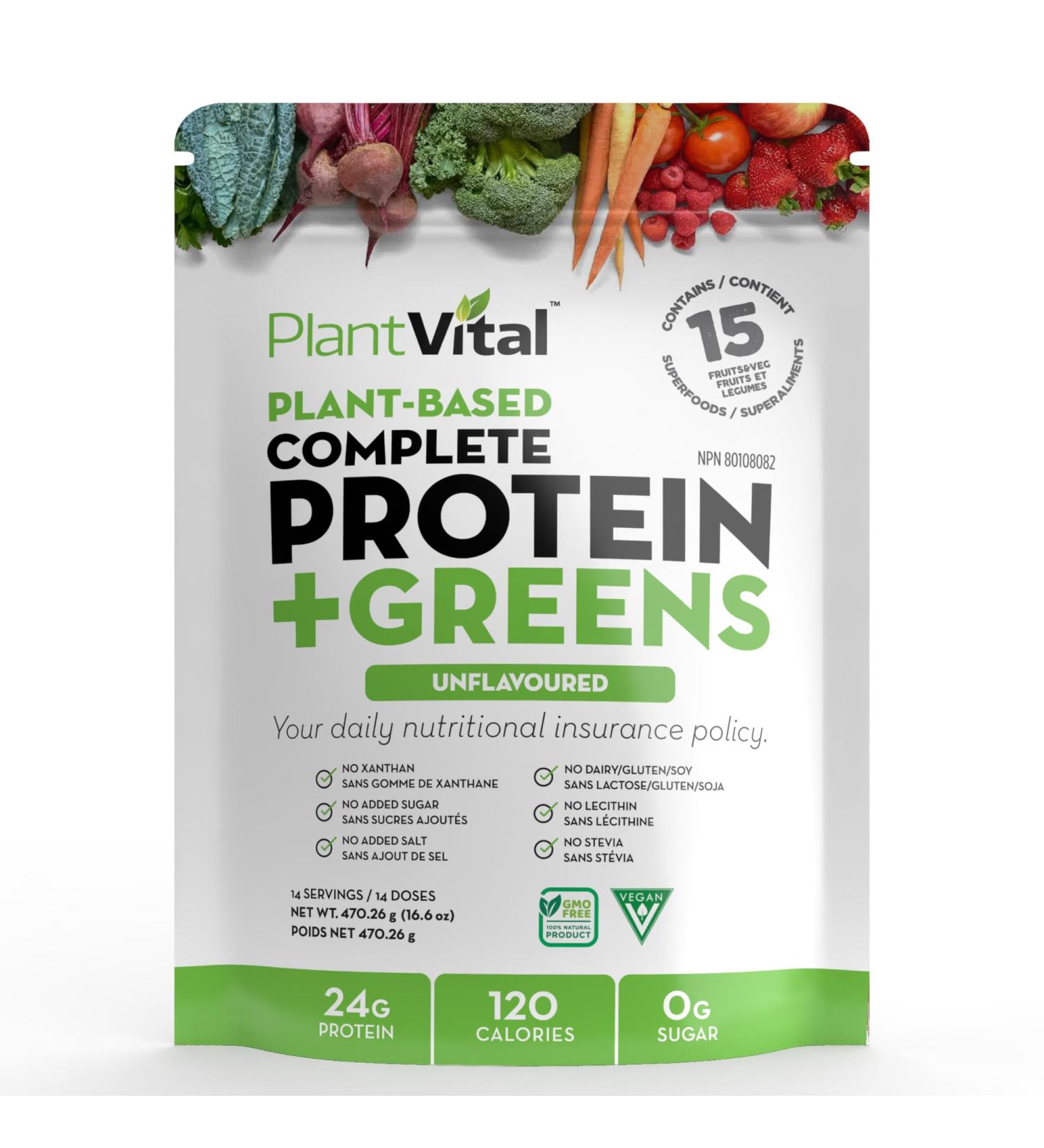 PlantVital Unflavoured Plant Based Protein Powder - 15 Superfoods Veggies and Probiotics - Organic Vegan Protein Powder - Non-GMO Non Dairy - Gluten-Free protein powder- 14 Servings -1 Pouch 470.26 g (Pack of 1) - Buy Online on GoSupps.com