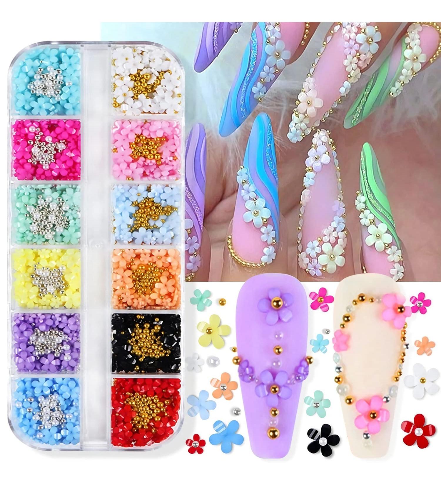 12 Colors 3D Acrylic Flower Nail Charms for Acrylic Nails - Nail Art Rhinestones with Pearls, Cherry Blossom Supplies - DIY Nail Decorations for Women - Buy Online on GoSupps.com