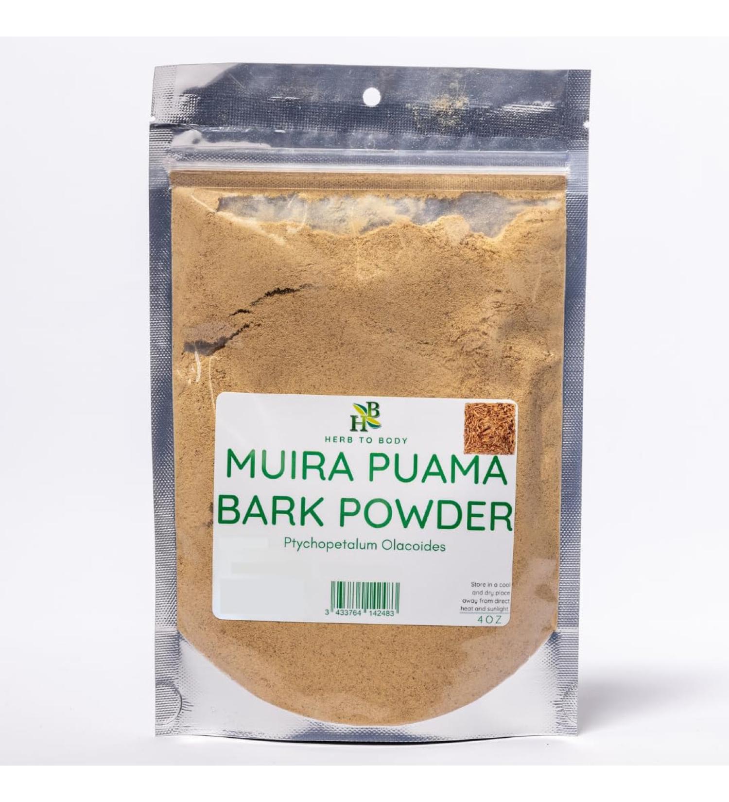 Herb To Body Muira Puama Powder - 4oz Wildcrafted Ptychopetalum Olacoides for Muira Puama Tea Herbal Tea Traditional Blends and Wellness Routines
