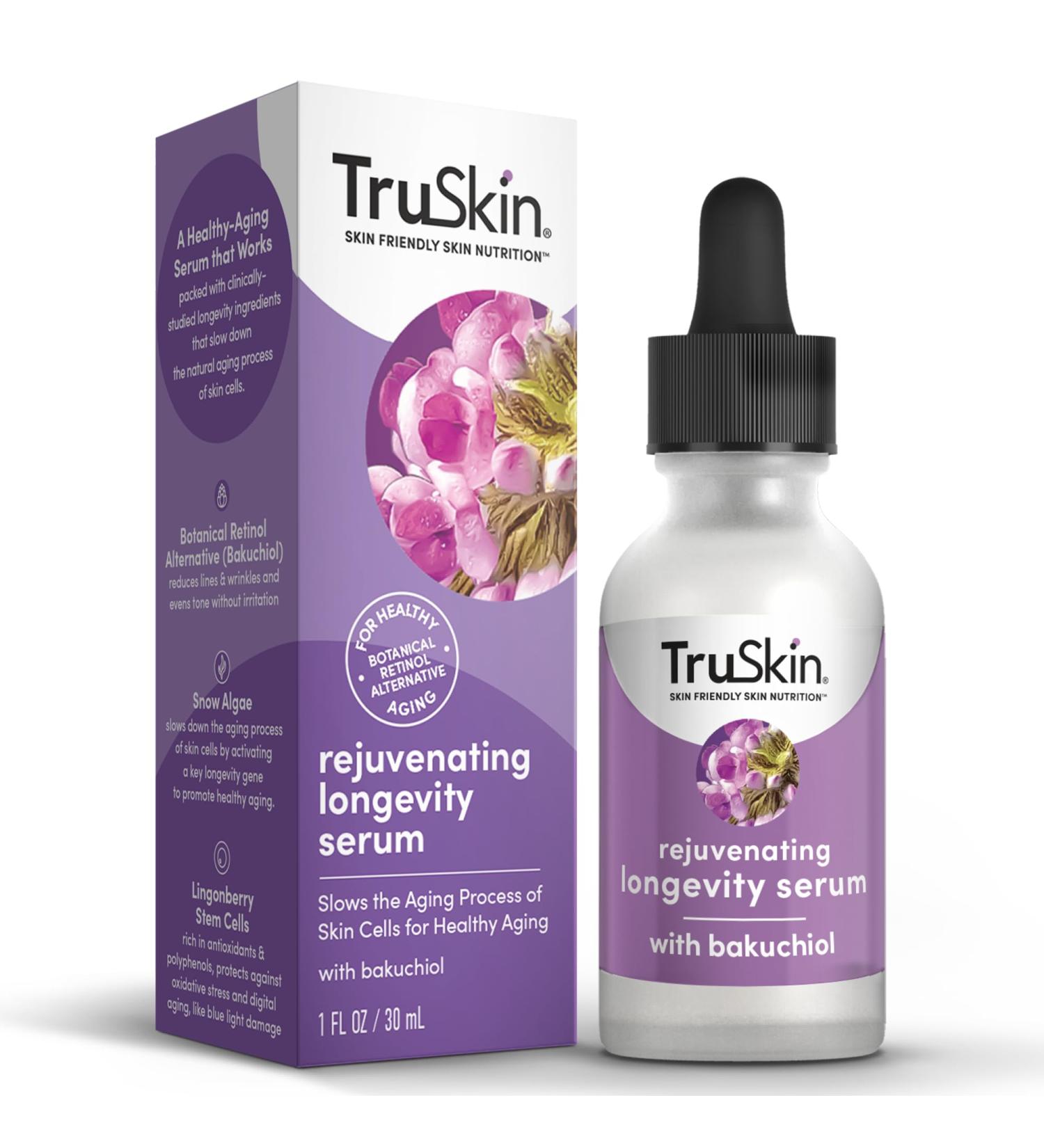 TruSkin Longevity Bakuchiol Serum | Rejuvenating Face Serum with Lingonberry Stem Cells & Snow Algae for Healthy Aging | 1 fl oz - Best Anti-Aging Skin Care - Buy Online on GoSupps.com