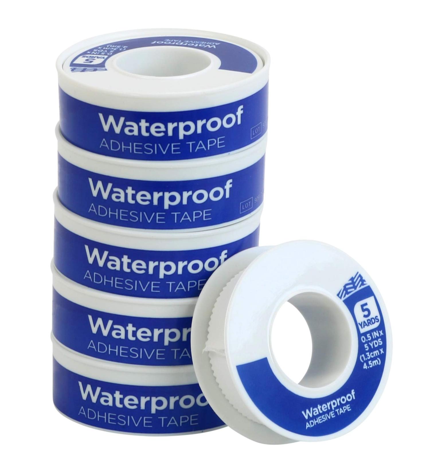 Iconikal First Aid Waterproof Adhesive Tape, White, 0.5 Inch x 5 Yards, 6-Pack