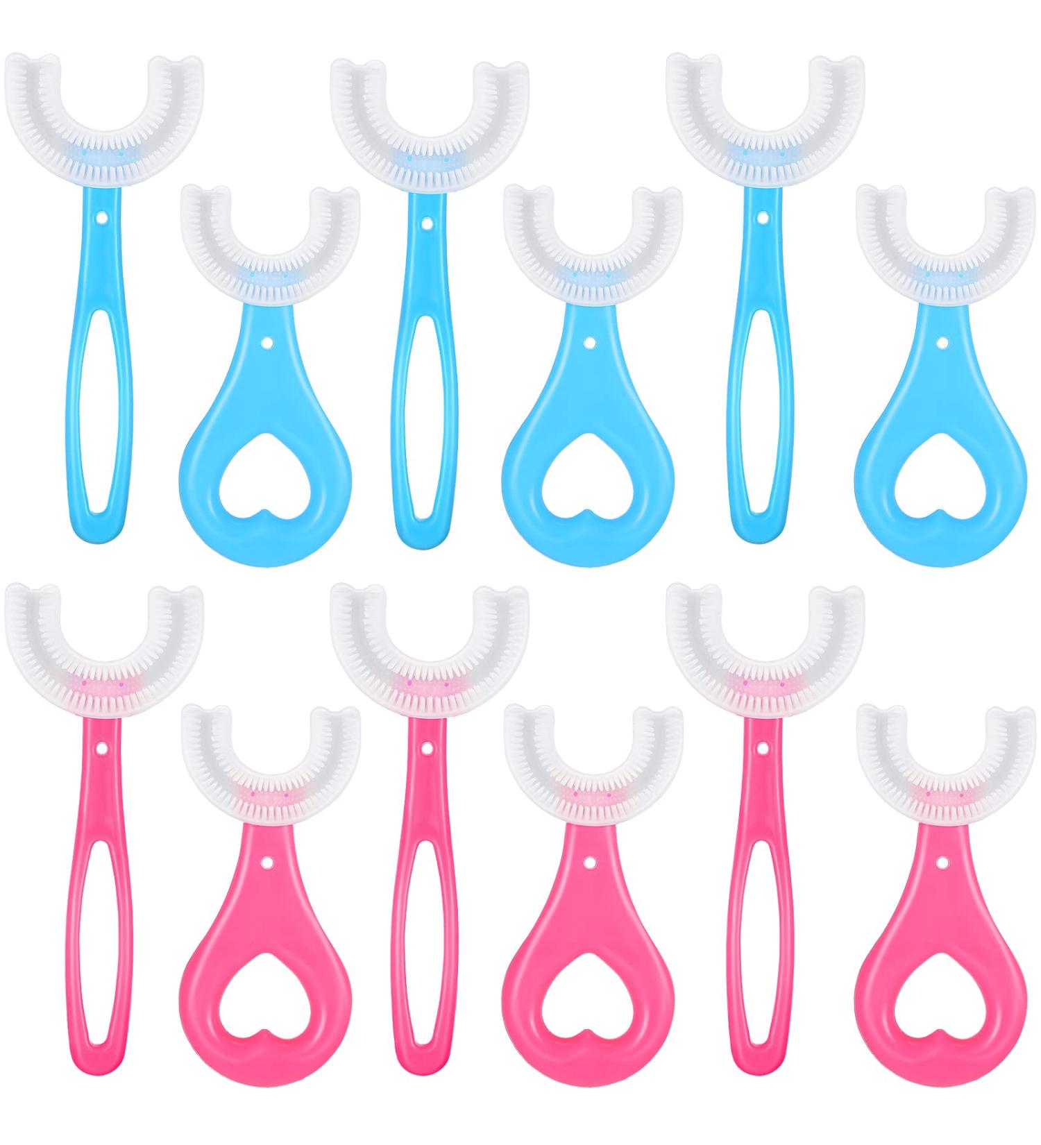 12-Piece Kids U-Shaped Toothbrush Set for 360 Degree Whole Mouth Cleaning | Soft Silicone Toddler Toothbrush with Handle for Boys & Girls - 2 Sizes - Buy Online on GoSupps.com