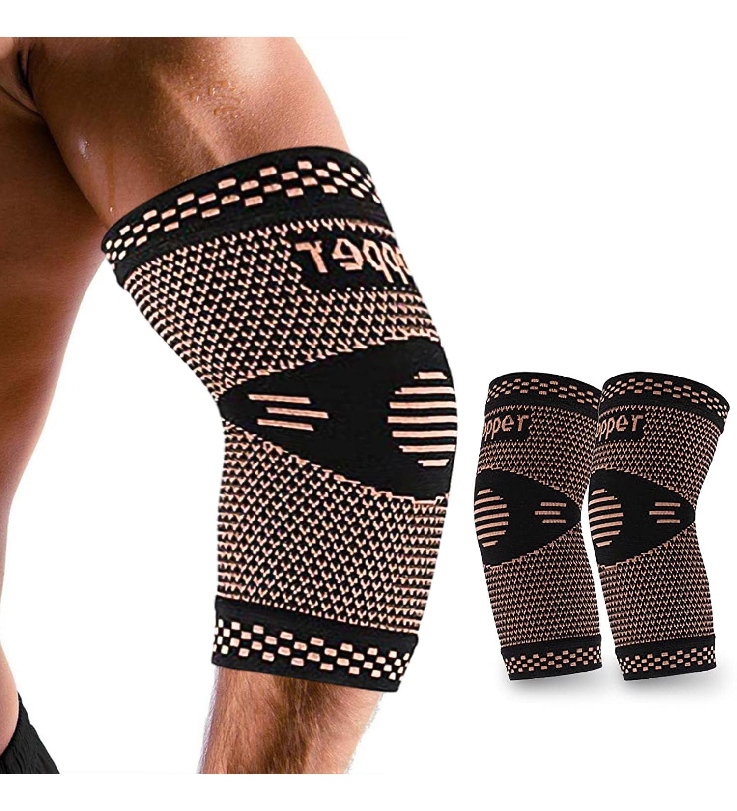 2 Pack Copper Elbow Bandages for Arthritis & Tendon Inflammation - Professional Tennis & Golfer's Arm Support for Men & Women (XL) - Buy Online on GoSupps.com