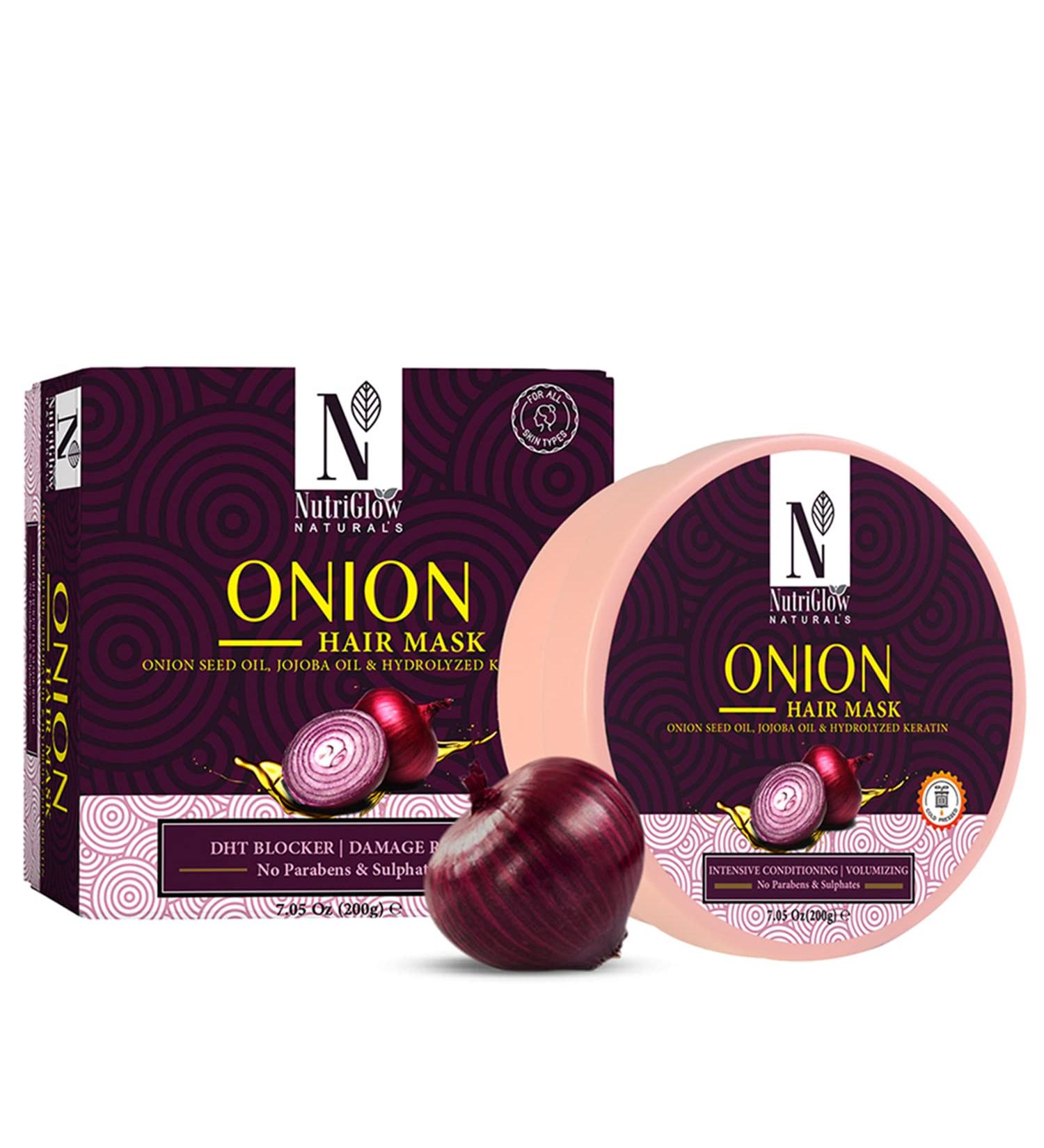 NUTRIGLOW Natural's Onion Hair Mask with Jojoba Oil, Keratin - 7.0 oz | Deep Conditioning for Frizz-Free, Color-Treated Locks - Buy Online on GoSupps.com