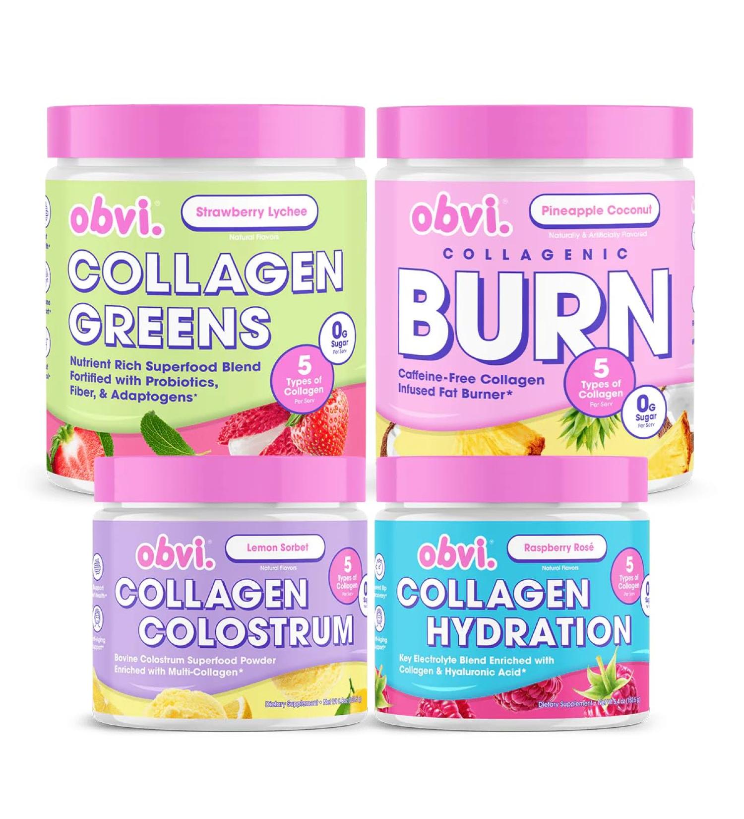 Obvi 4-in-1 Wellness Bundle | Collagenic Burn Powder Colostrum Hydration & Greens | Complete Health Set with Multi-Collagen Electrolytes & Superfoods | Supports Metabolism Immunity & Gut Health