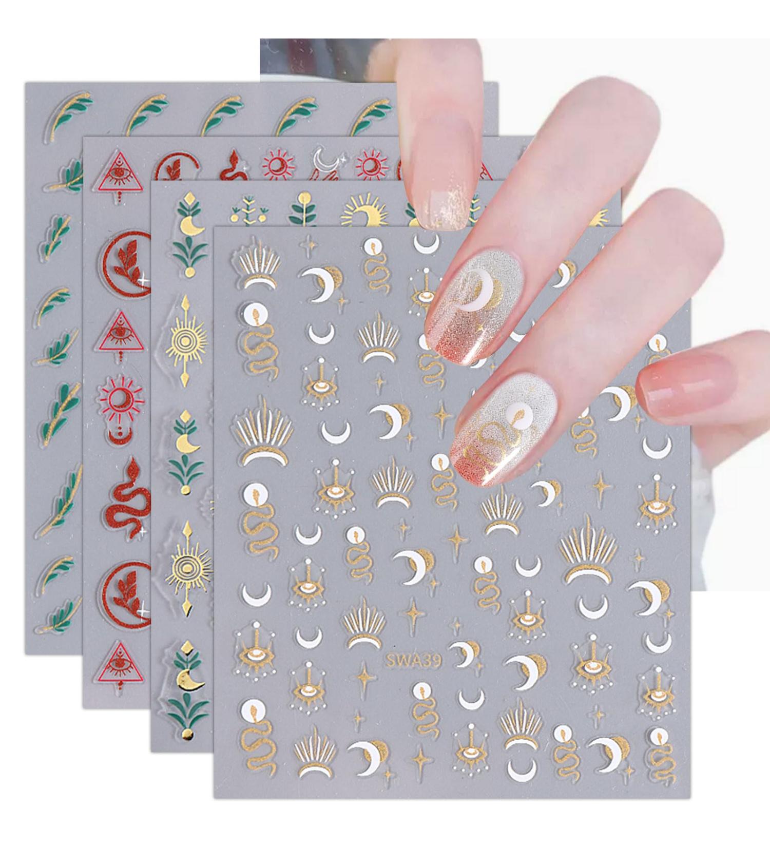 JMEOWIO 9 Sheets Moon Star SnakeNail Art Stickers Decals Self-Adhesive Nail Supplies Nail Art Design Decoration Accessories - Buy Online on GoSupps.com