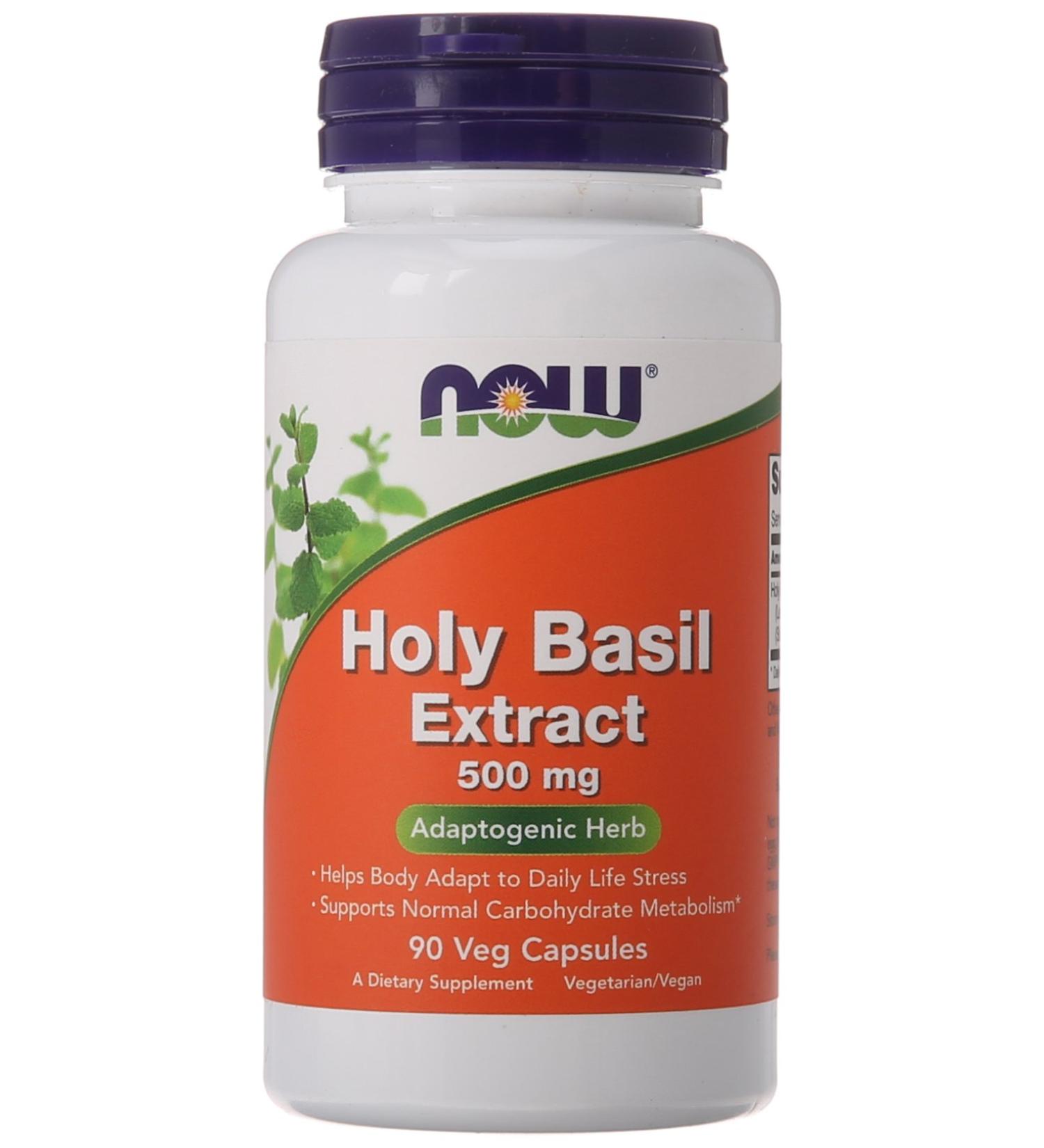 NOW Holy Basil Extract 500 mg 90 Veg Capsules - Buy Online on GoSupps.com