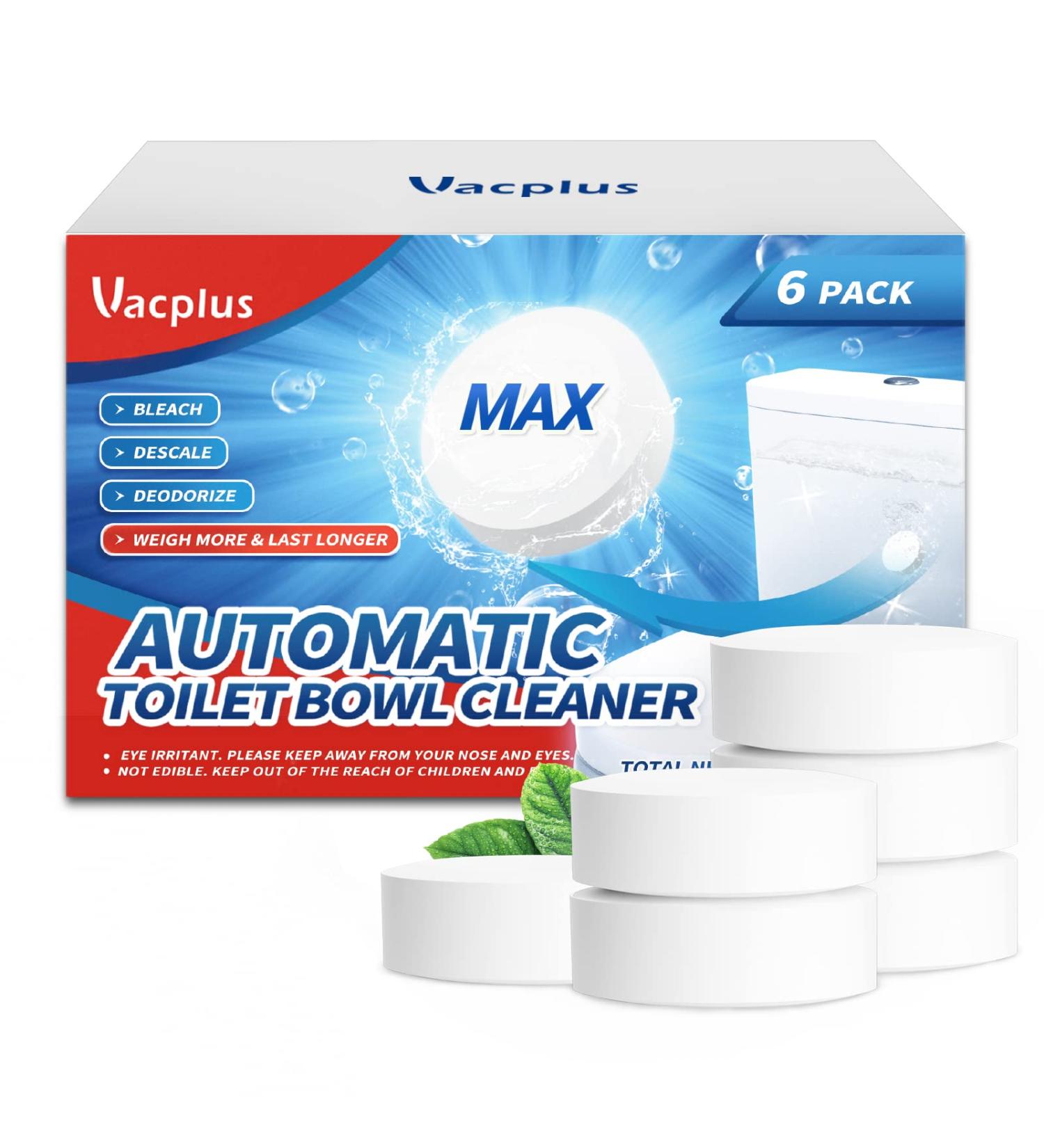 Vacplus Toilet Bowl Cleaner Tablets - 6 Pack with Bleach for Deodorizing & Descaling - Sustained-Release Automatic Toilet Tank Cleaners - Household Stain Fighter - 6 Count - Buy Online on GoSupps.com