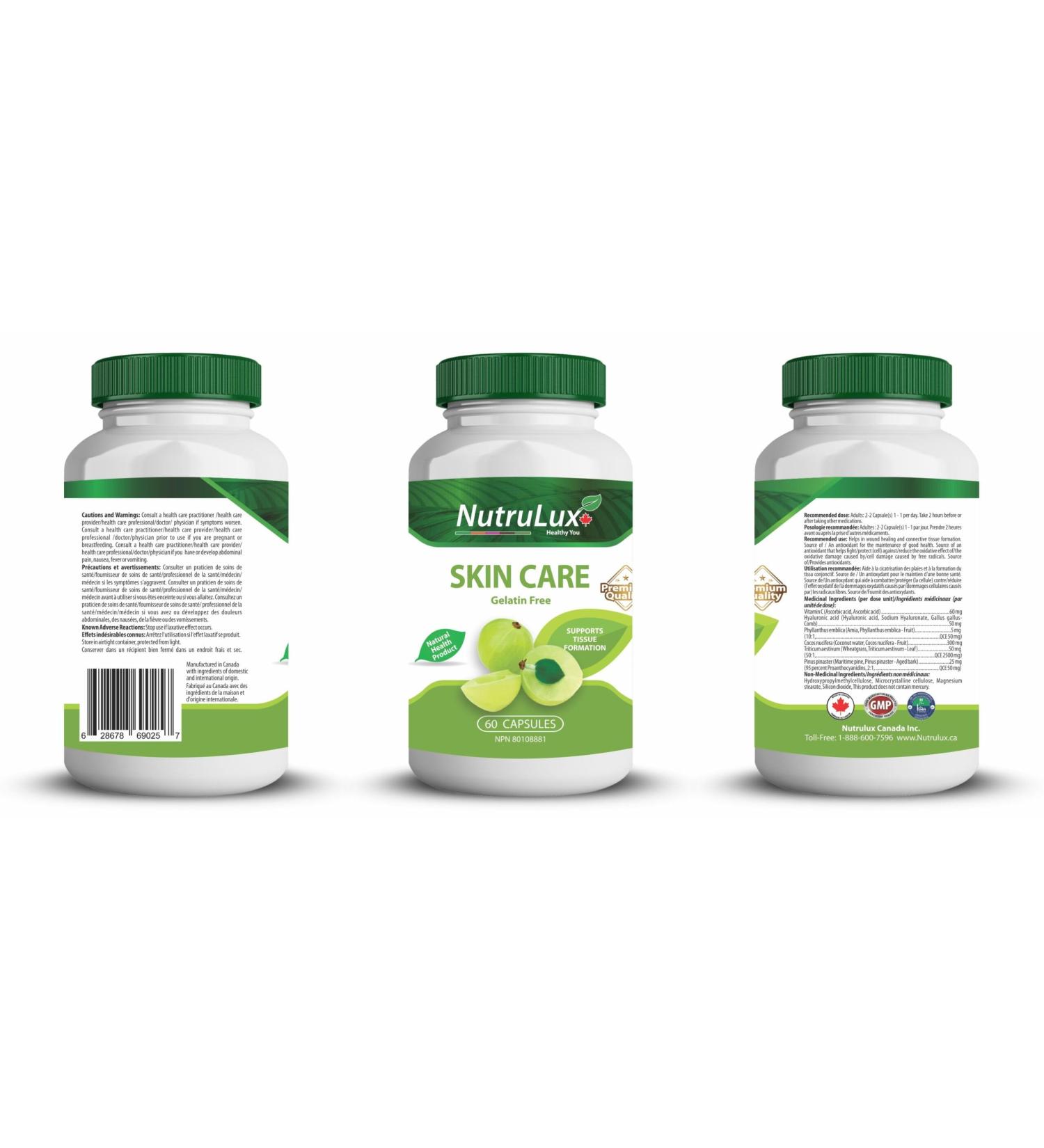 NutruLux Skin Care (60 mg Vitamin C) Halal Vegan Gelatin Free Capsules for Skin Health - Daily Skin Care Intake - Vitamin C Benefits - Wellness Support - Nutrient-Rich Skin Support Capsules 180 Capsules (Pack of 3) - Buy Online on GoSupps.com