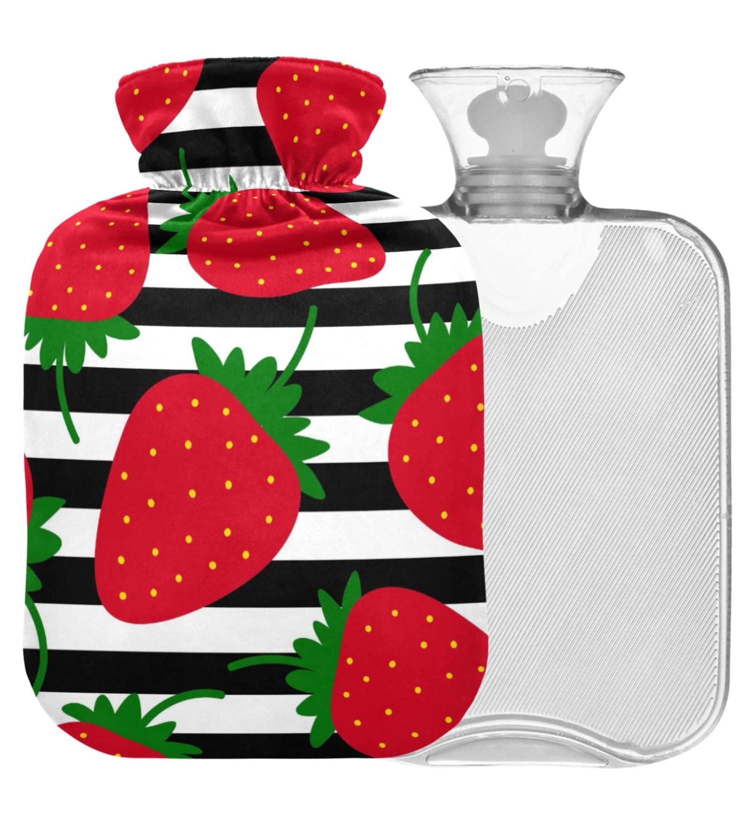 Shop Naanle Striped Strawberry Heat Bottle - 1L Transparent Hot Water Bottle for Bed Hand & Foot Warmer Pain Relief & Heat Therapy | International Shipping Available - Buy Online on GoSupps.com