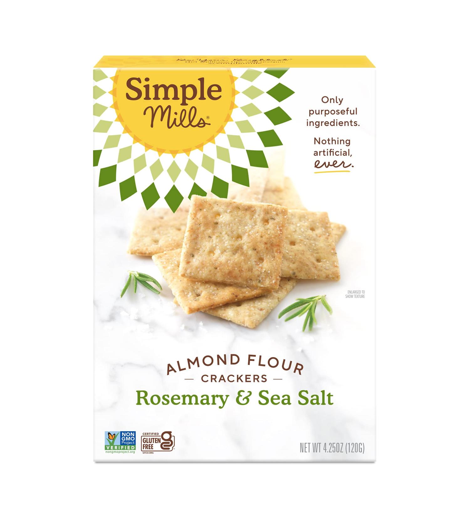 Simple Mills Almond Flour Crackers - Rosemary & Sea Salt | Gluten-Free, Low-Calorie Snack, 4.25 oz - Buy Online on GoSupps.com