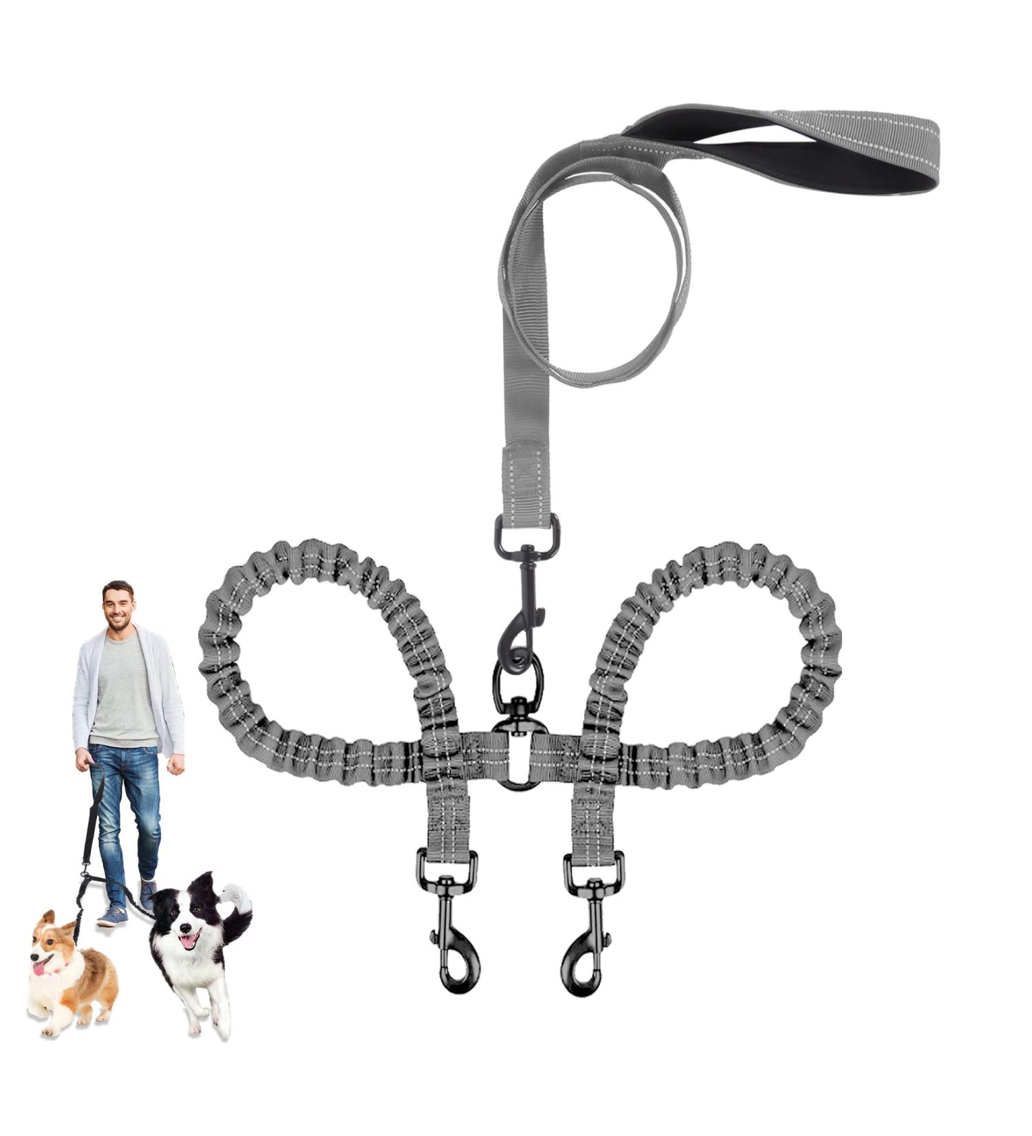 Reflective Double Dog Lead Splitter | Dual Leash for Walking 2 Dogs | 360 Swivel Rotation | Grey - Buy Online on GoSupps.com