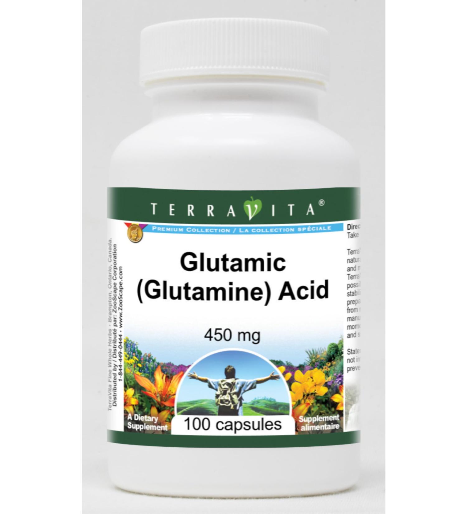 Glutamic (Glutamine) Acid - 450 mg (100 Capsules ZIN: 513331) - Buy Online on GoSupps.com