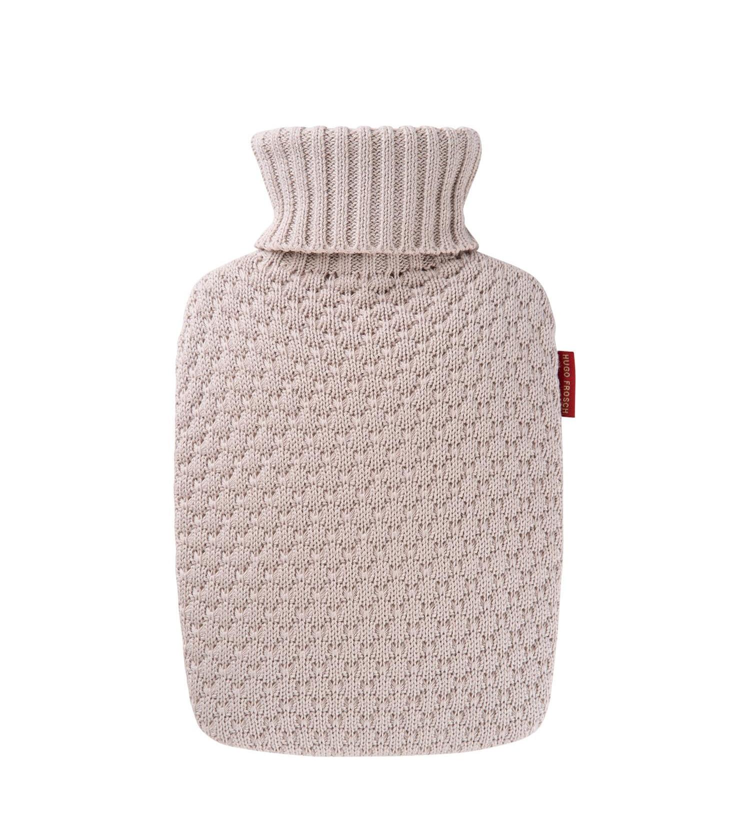 Hugo Frosch Hot Water Bottle Classic Plant 1.8 l with Organic Knitted Cover Sand