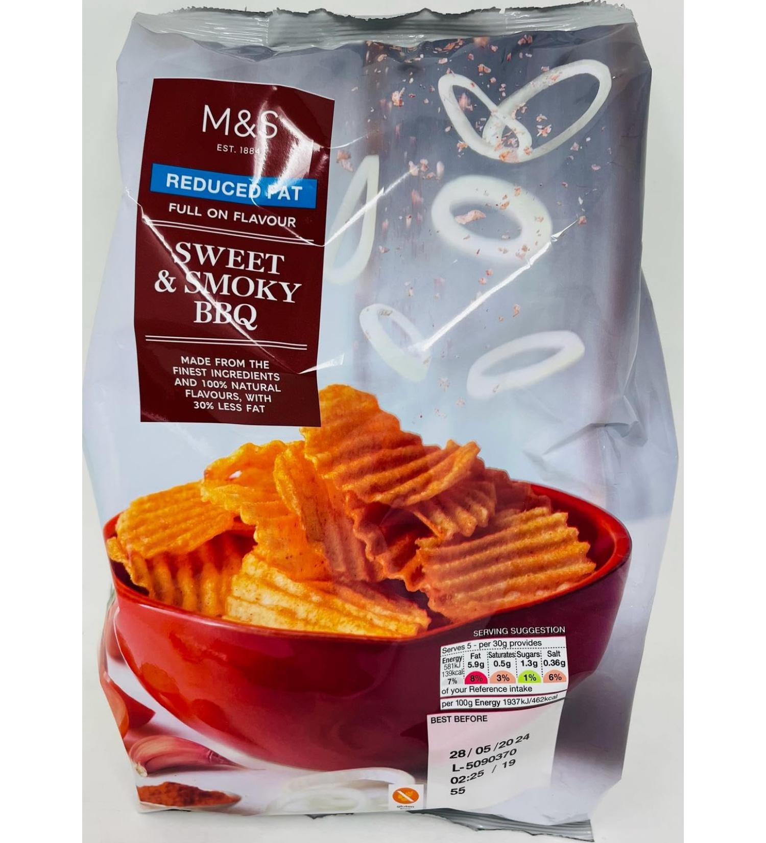 M&S Reduced Fat Sweet & Smoky BBQ Crisps 150g - 2 pack - Buy Online on GoSupps.com