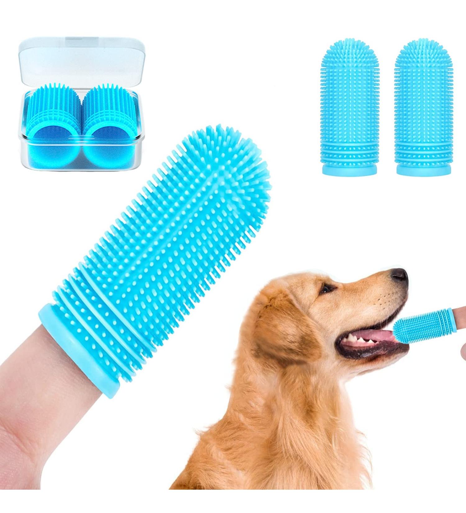 Dog Finger Toothbrush 2 Pack Silicone Dog Toothbrush for Dog Dental Care Upgrade Full-Surrounded Bristles Dog Tooth Brush with Storage Case Easy Dog Teeth Cleaning (Blue) 1 count (Pack of 2) Blue - Buy Online on GoSupps.com