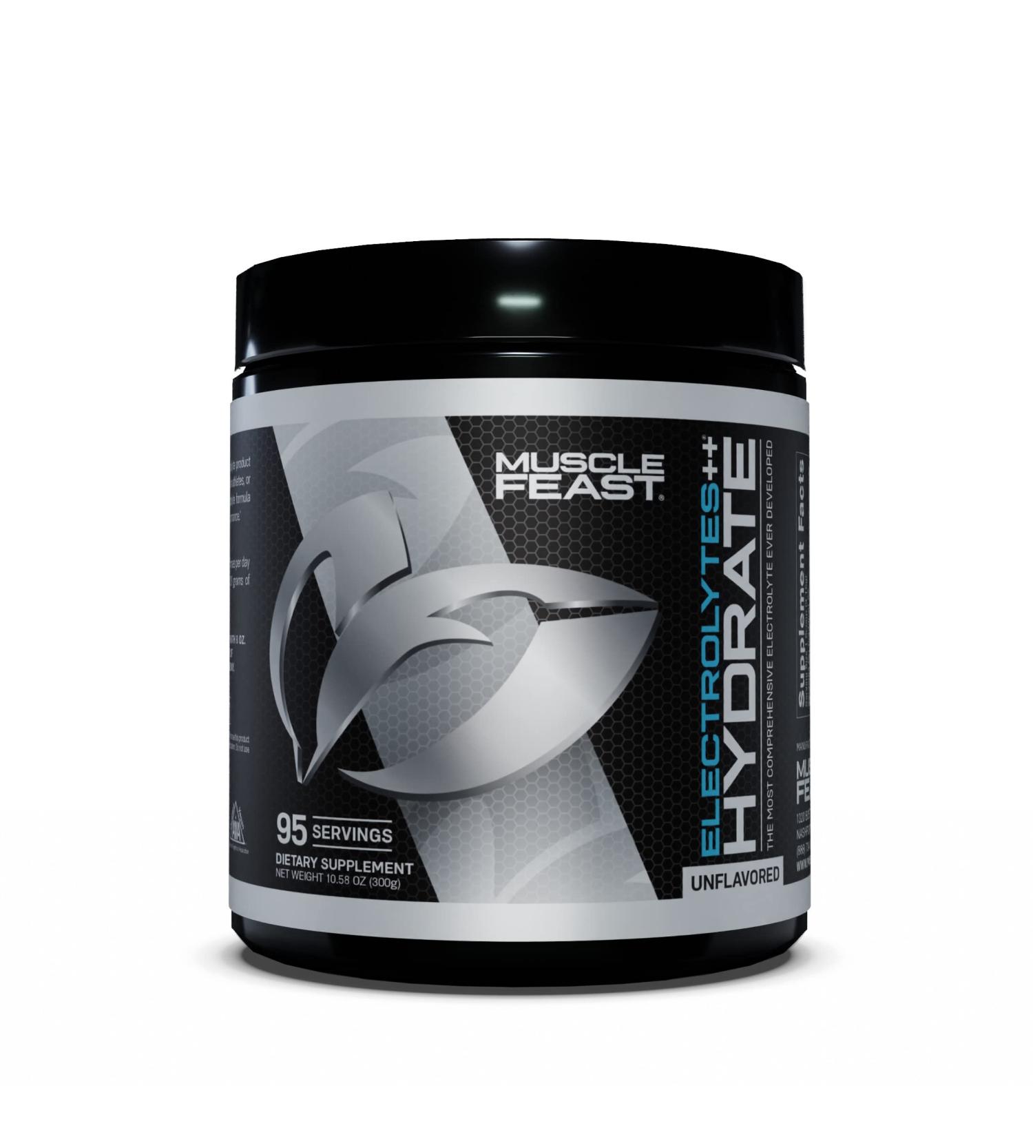 Muscle Feast Skin Hydrating Sugar Free Electrolytes - Keto-Friendly Zero Calorie Nutritional Supplement for Muscle Cramping Unflavored 300g (95 Servings) - International Shipping Available - Buy Online on GoSupps.com