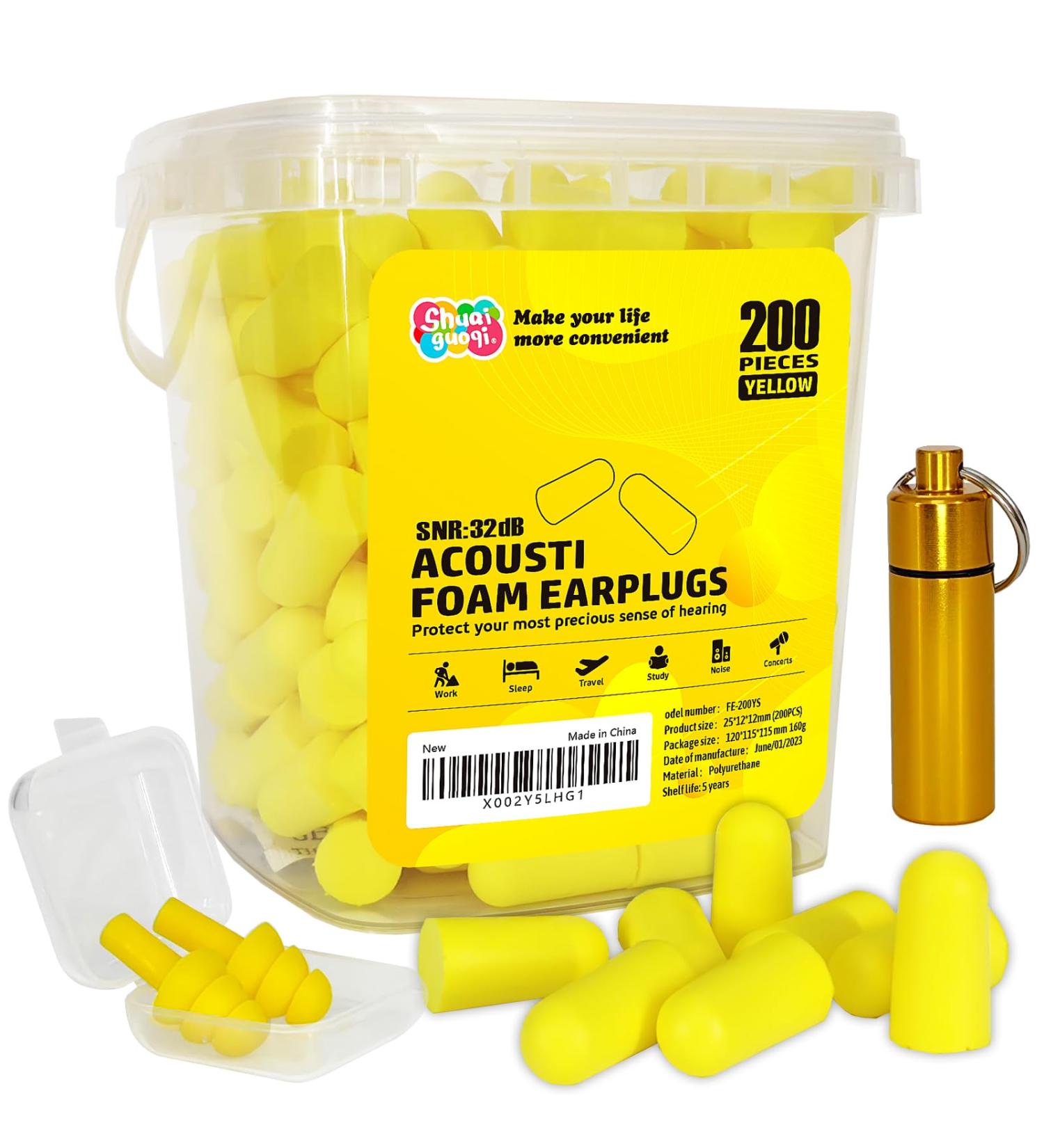 200Pcs Soft Foam Ear Plugs - Noise Cancelling Slow Rebound Disposable Earplugs for Sleeping Snoring Shooting & Study - Yellow - Buy Online on GoSupps.com
