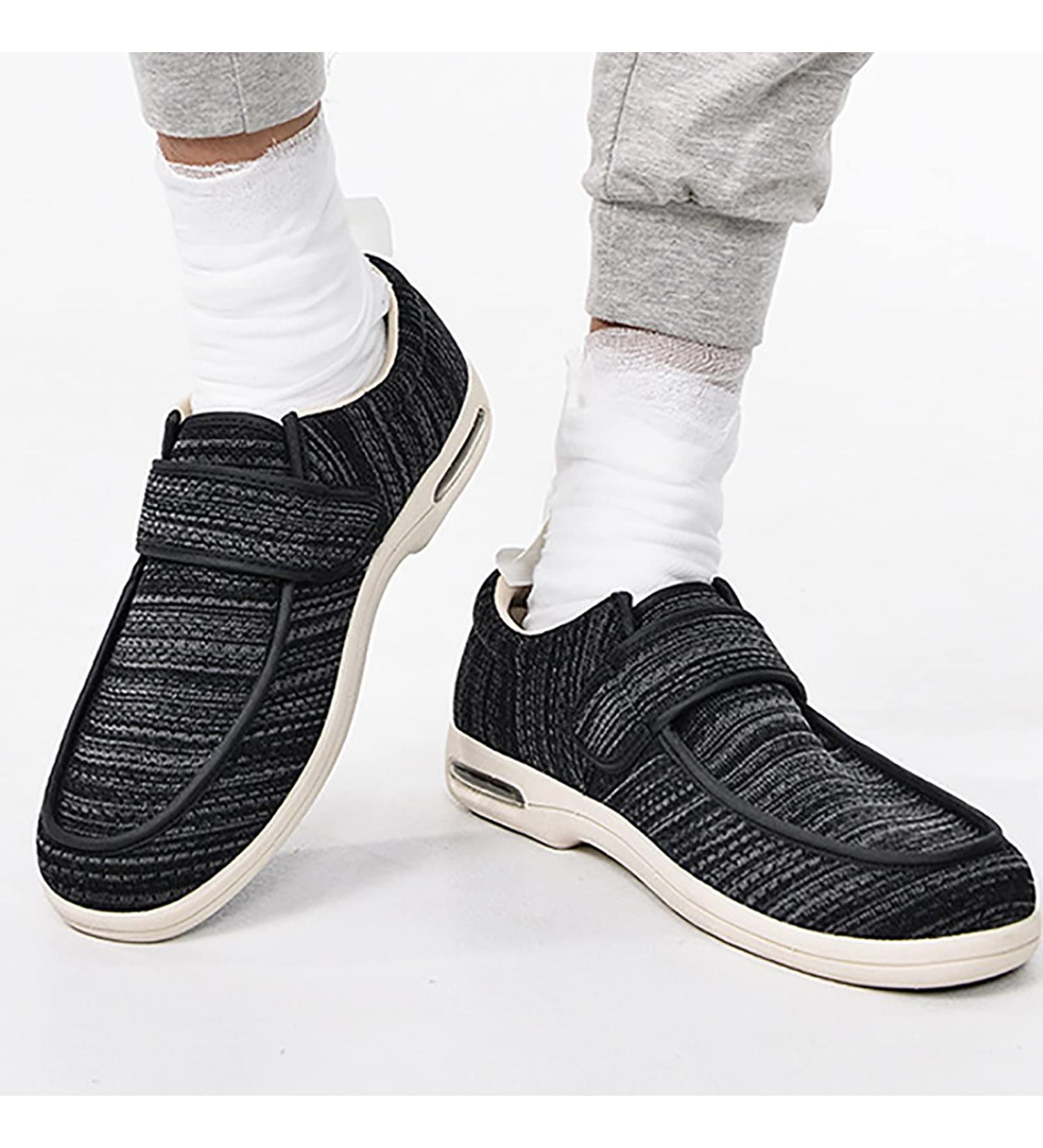 Men's Wide Width Adjustable Walking Shoes for Diabetic Feet - Black/Gray - Buy Online on GoSupps.com