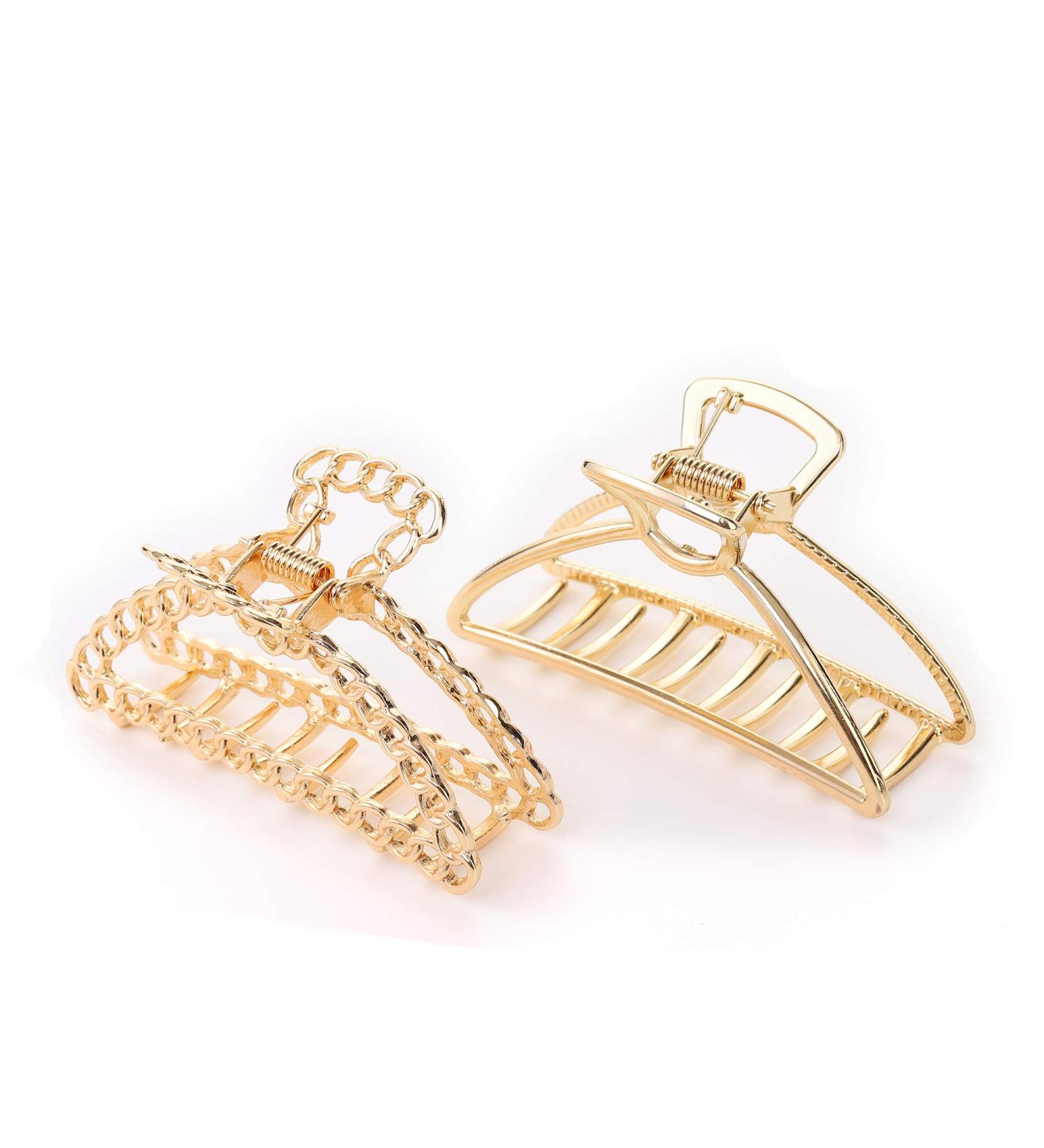 Textention Metal Hair Clips 2 Pack for Thick Hair - Gold + Silver Half Bun Barrette Jaw Clamp for Women/Girls - Buy Online on GoSupps.com