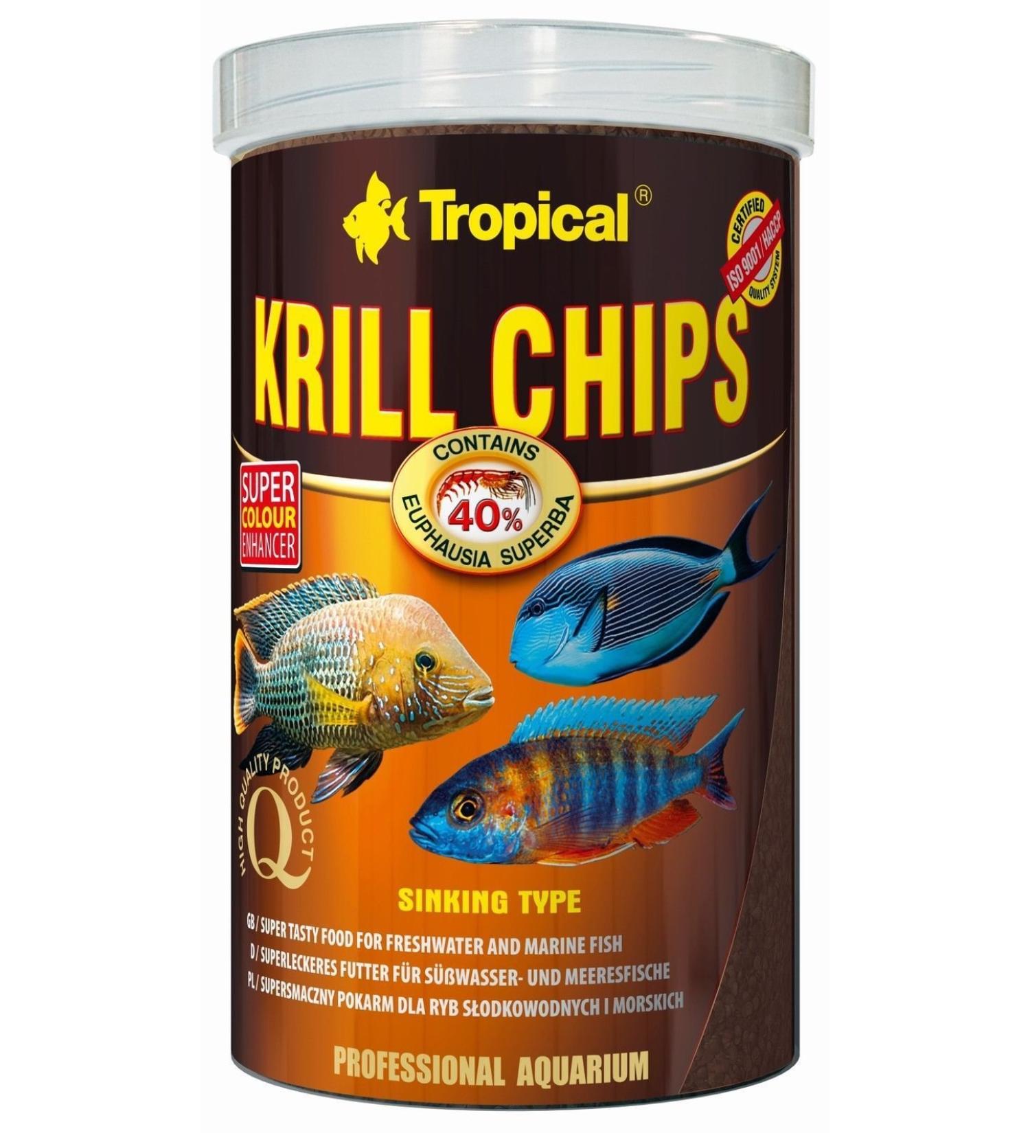 Krill Chips 1000ml / 500g - Super appetizing food for freshwater and marine fish, in the form of chips