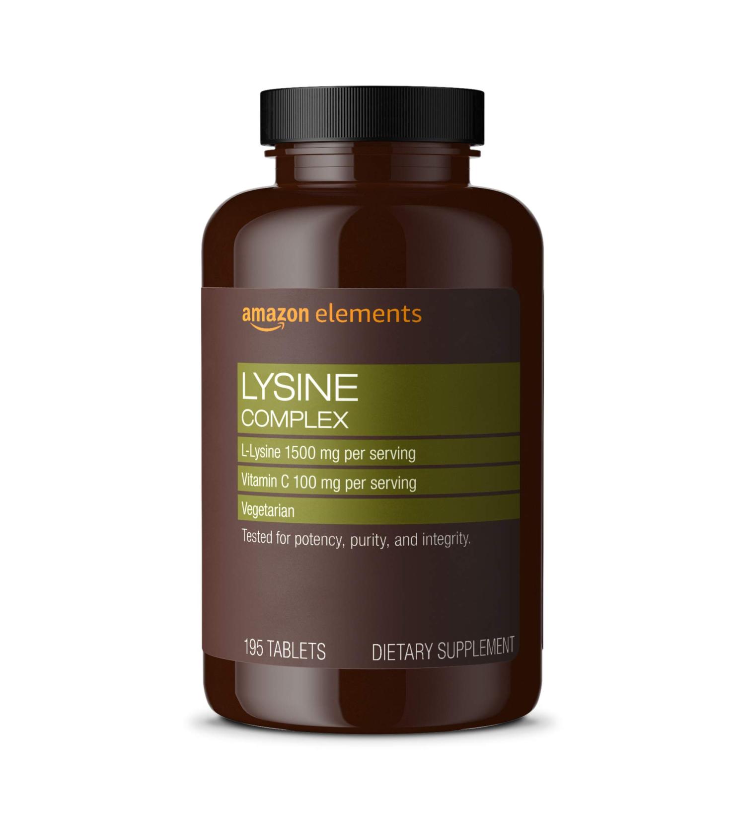 Amazon Elements Lysine Complex with Vitamin C - 195 Tablets, Supports Immune Health, Vegetarian Formula - Buy Online on GoSupps.com