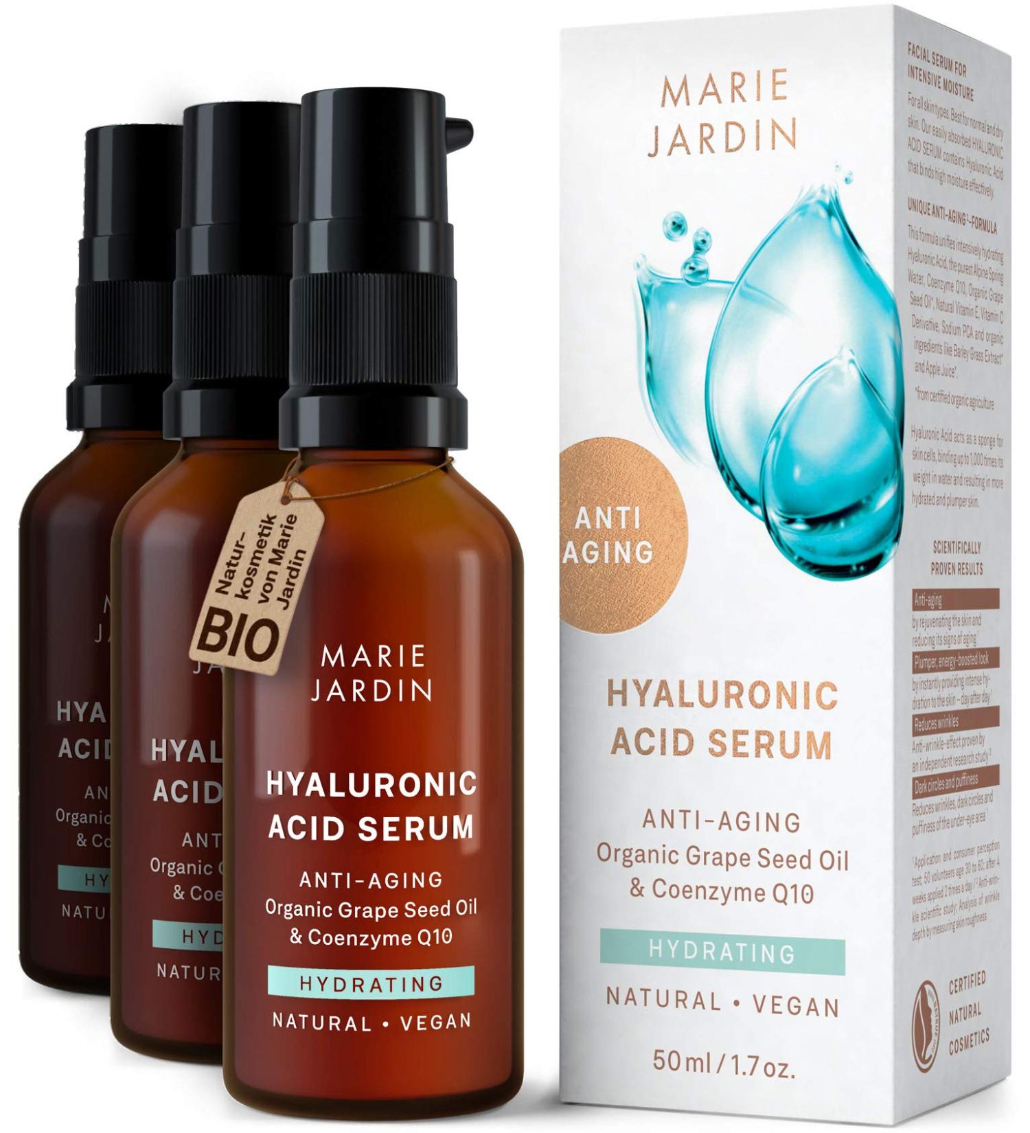  MARIE JARDIN Hyaluronic Acid Serum with Vitamin C and Q10 High Dosed 150ml with 5 Times Tested Anti-Aging Complex Makeup Base 3 x 50 ml - Buy Online on GoSupps.com