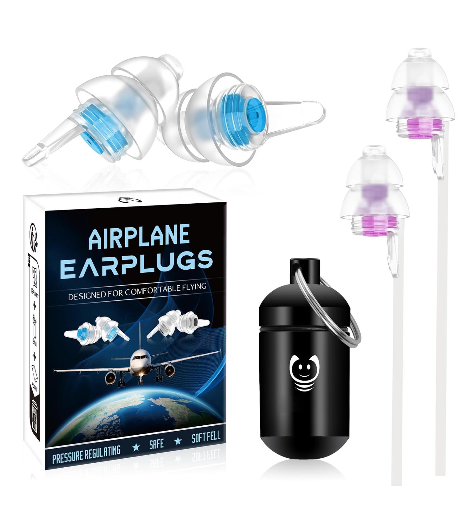 Buy Naiicute Aircraft Earplugs with Band - 2 Pairs Pain-Free Travel Earplugs for Adults & Kids 12+ 25dB Noise Reduction Reusable in Blue & Purple - Ideal for International Flights - Buy Online on GoSupps.com