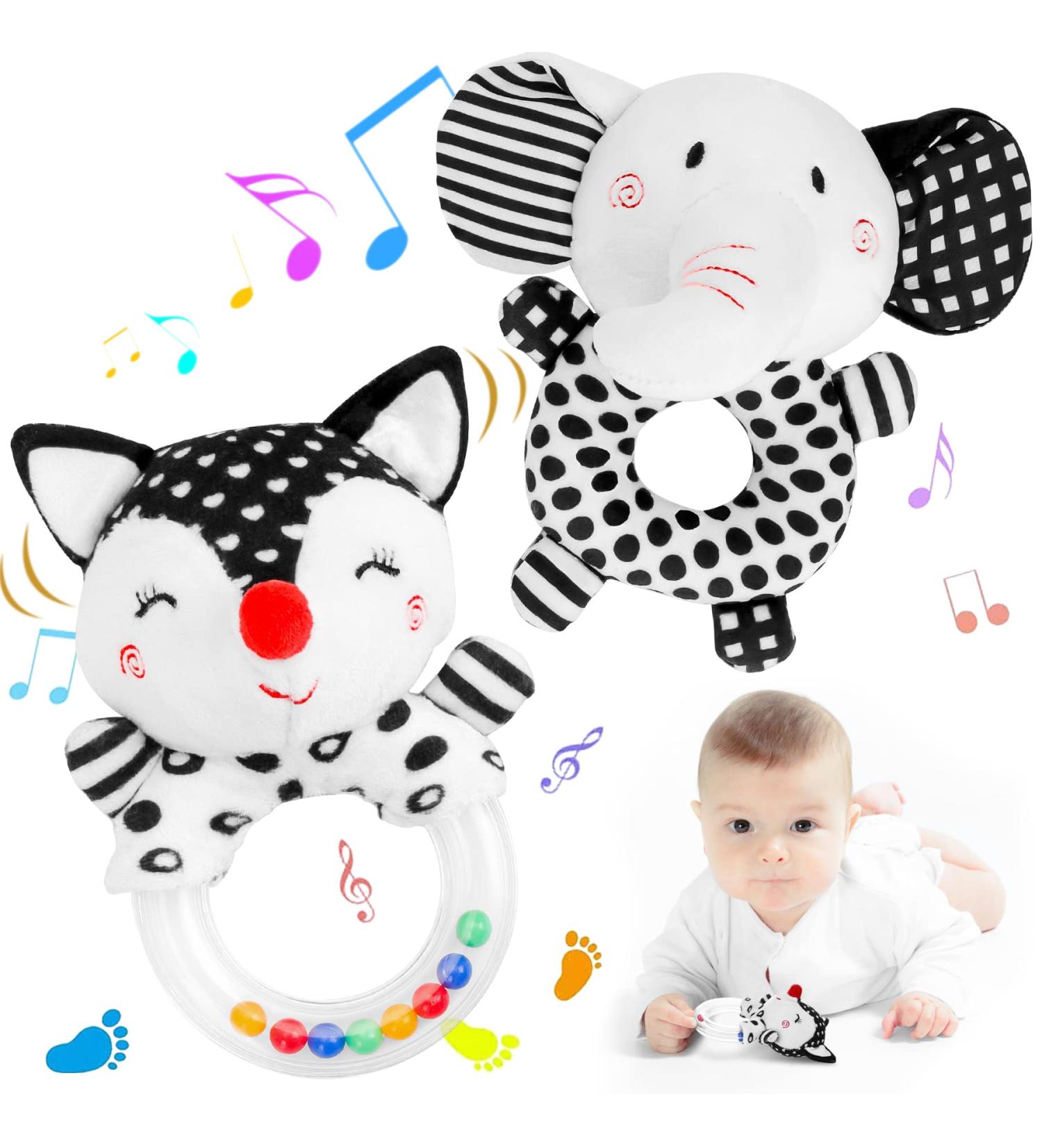FPVERA Baby Rattles 0-6 Months | Newborn Sensory Toys | High Contrast Black and White Baby Toys | Plush Rattle Toy for Infant Boys Girls | 2PCS Handheld - Buy Online on GoSupps.com