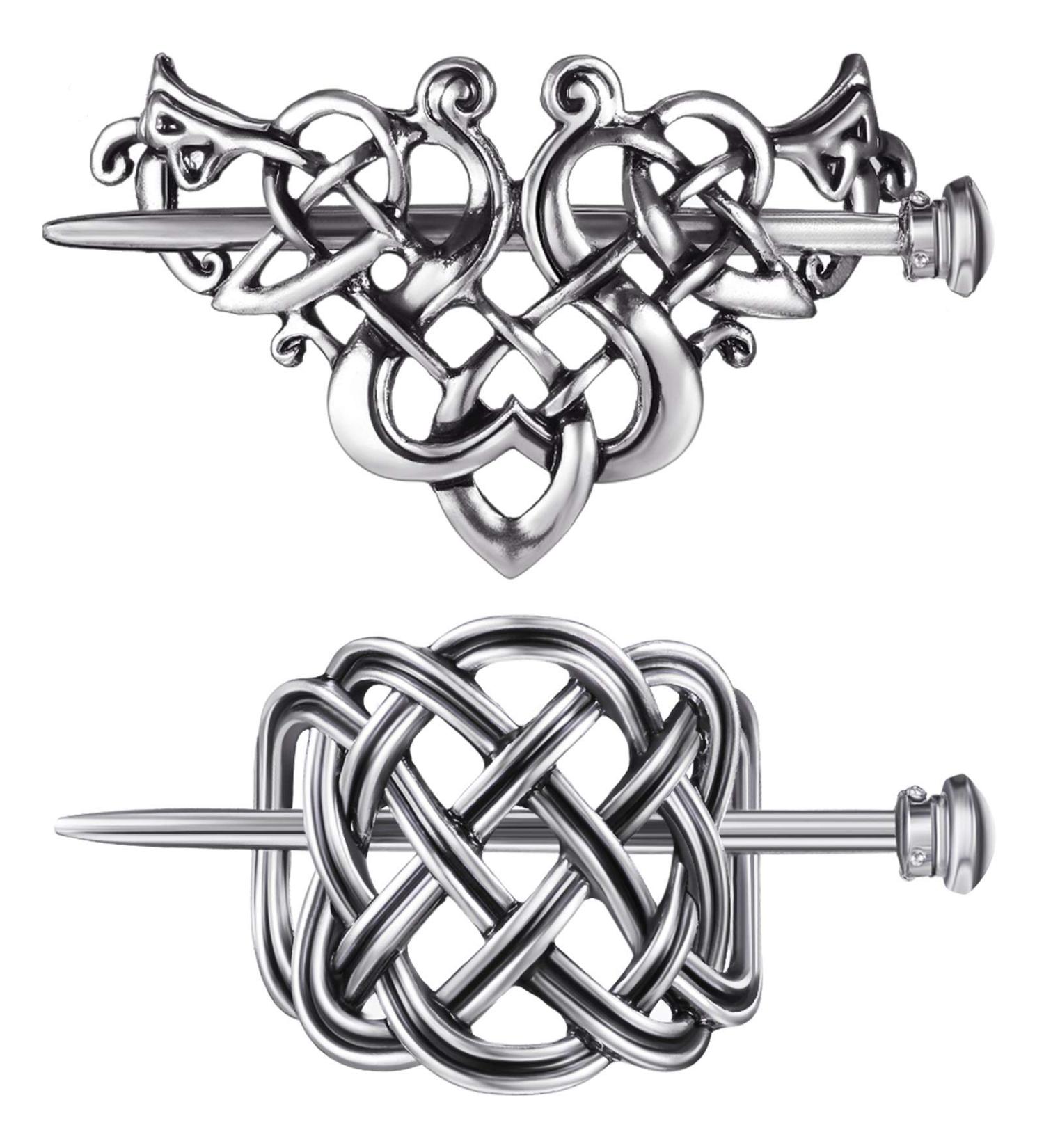 Viking Celtic Hair Clips Set - Silver Hair Stick with Celtic Knot Design for Women - Buy Online on GoSupps.com