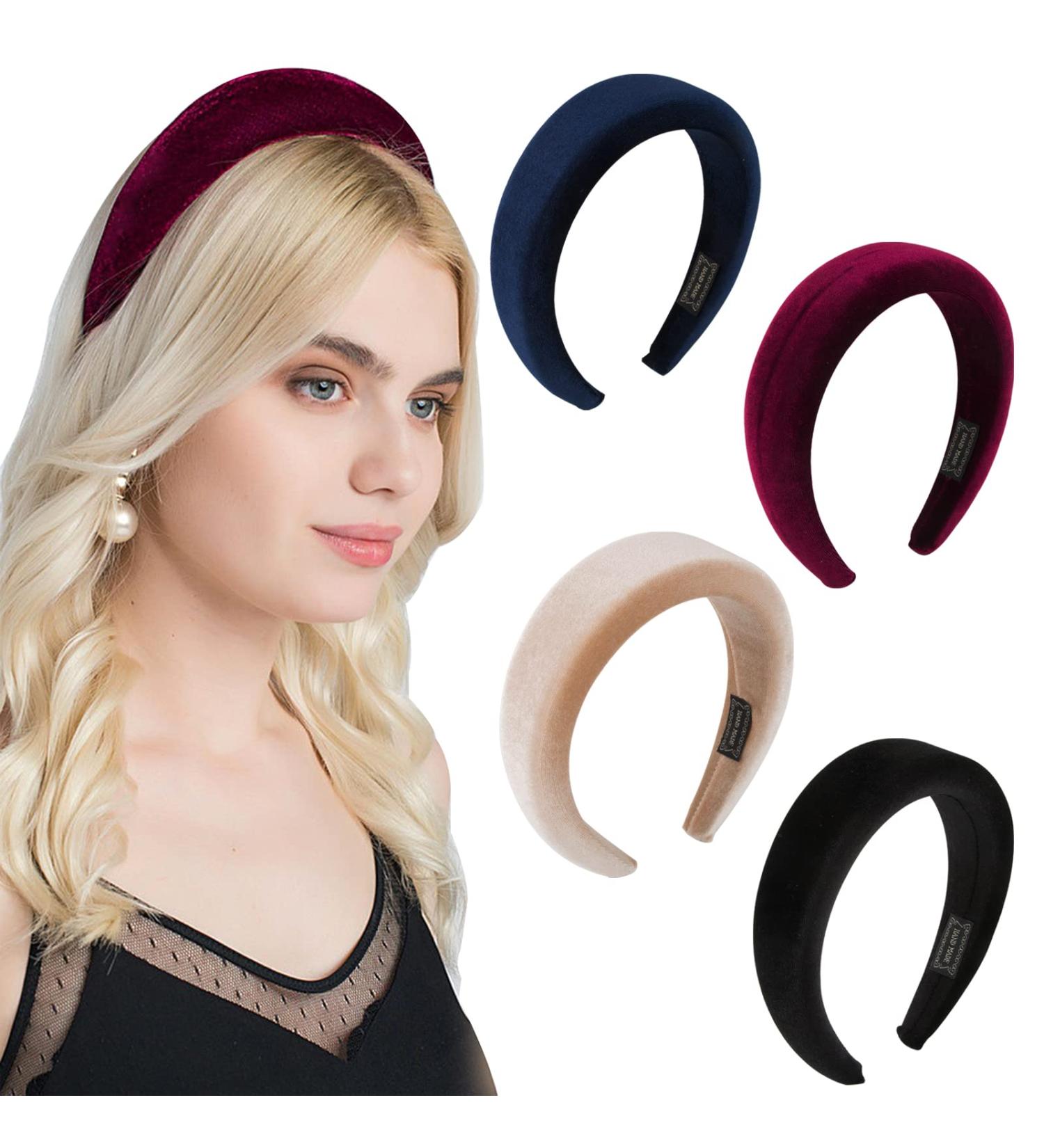 Blessing 4-Pack Padded Hair Ropes & Headbands for Women - Wide Hair Bands Hair Accessories in Black Blue Red & Apricot - Buy Online on GoSupps.com