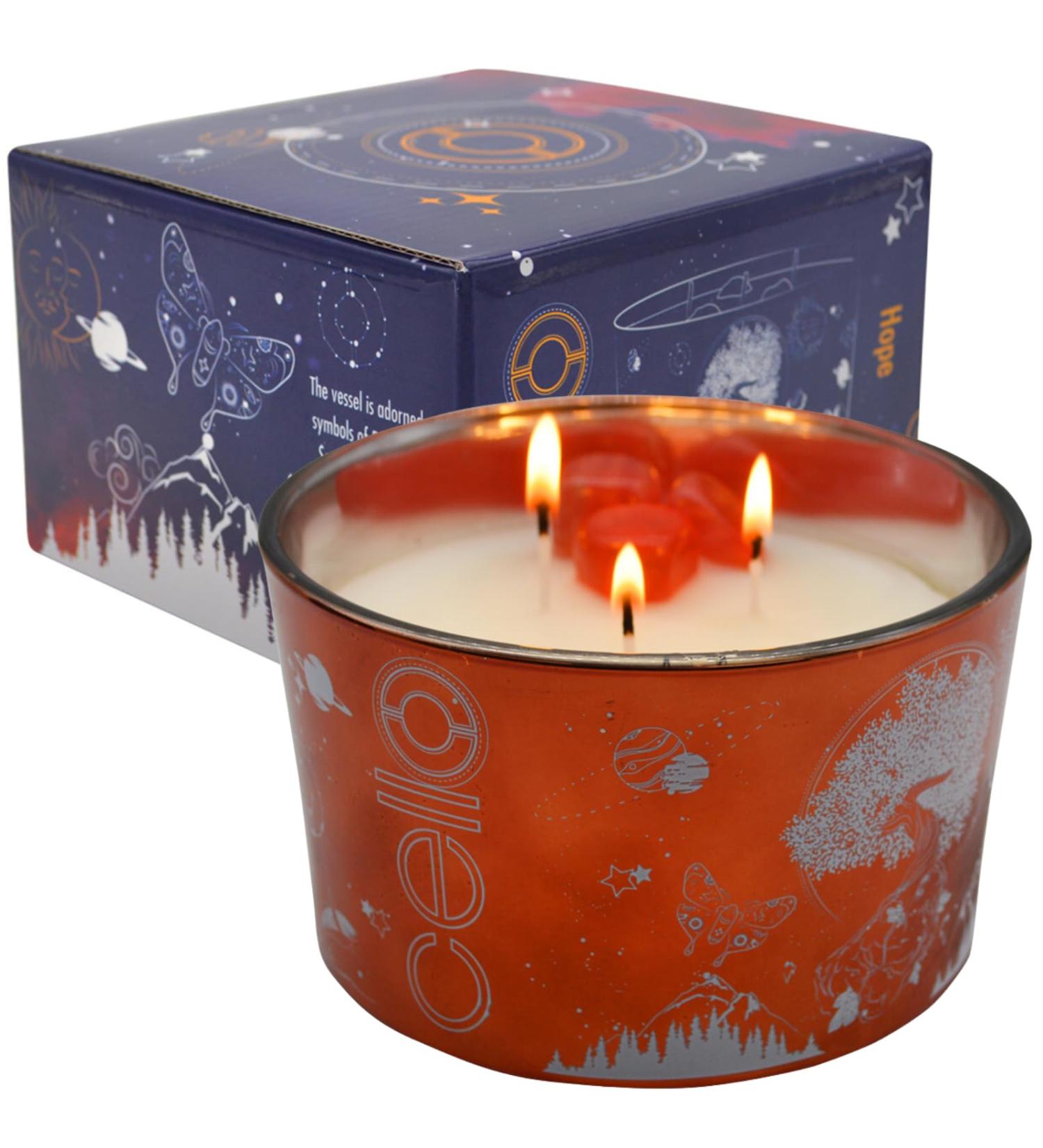 Celestial Large Scented Candle with Cherry Quartz Gemstones - Perfect Astrology Gift for Men and Women - Buy Online on GoSupps.com