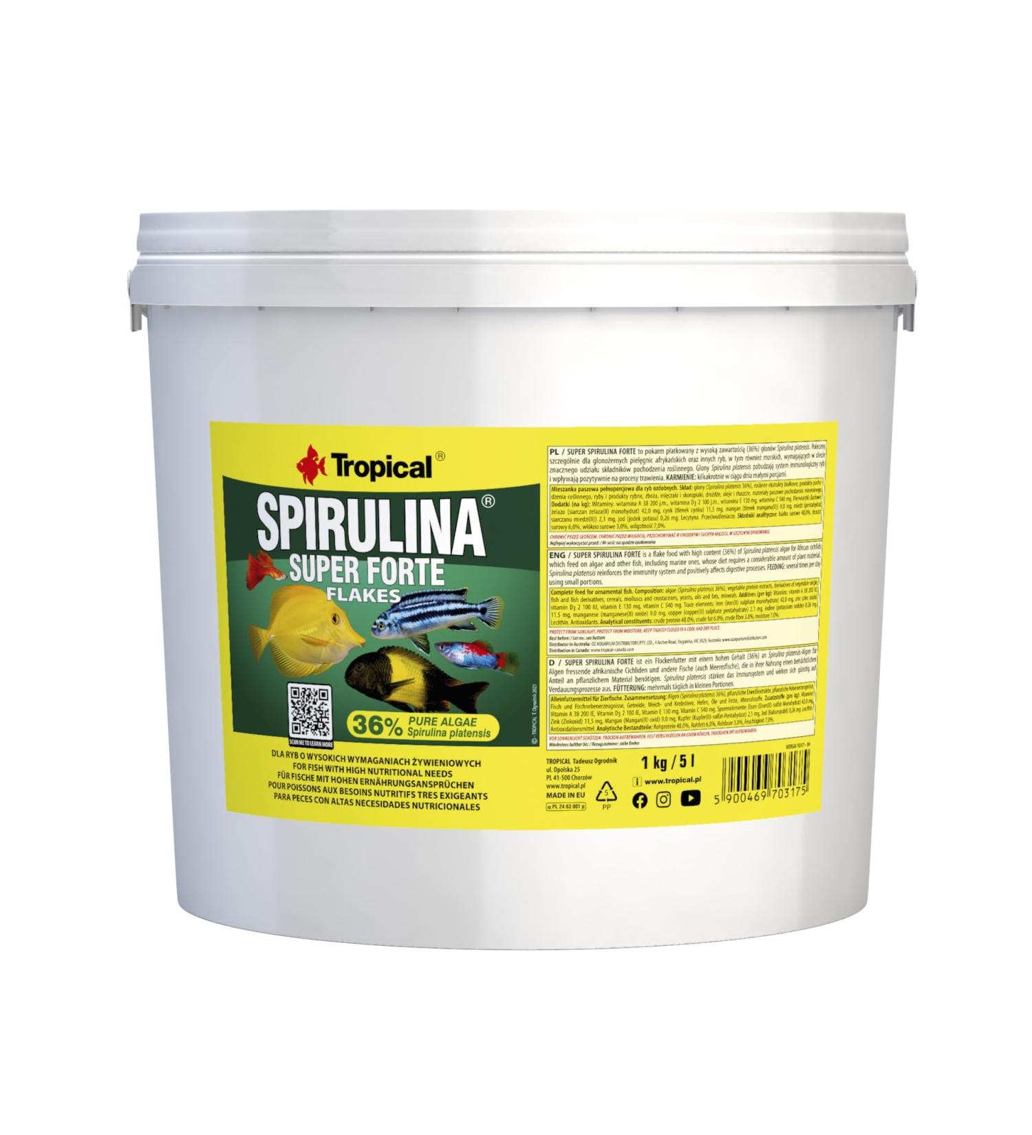 Super SPIRULINA Forte 36% 5L / 1kg - for Fish with Very Demanding Nutritional Needs Flakes - Buy Online on GoSupps.com