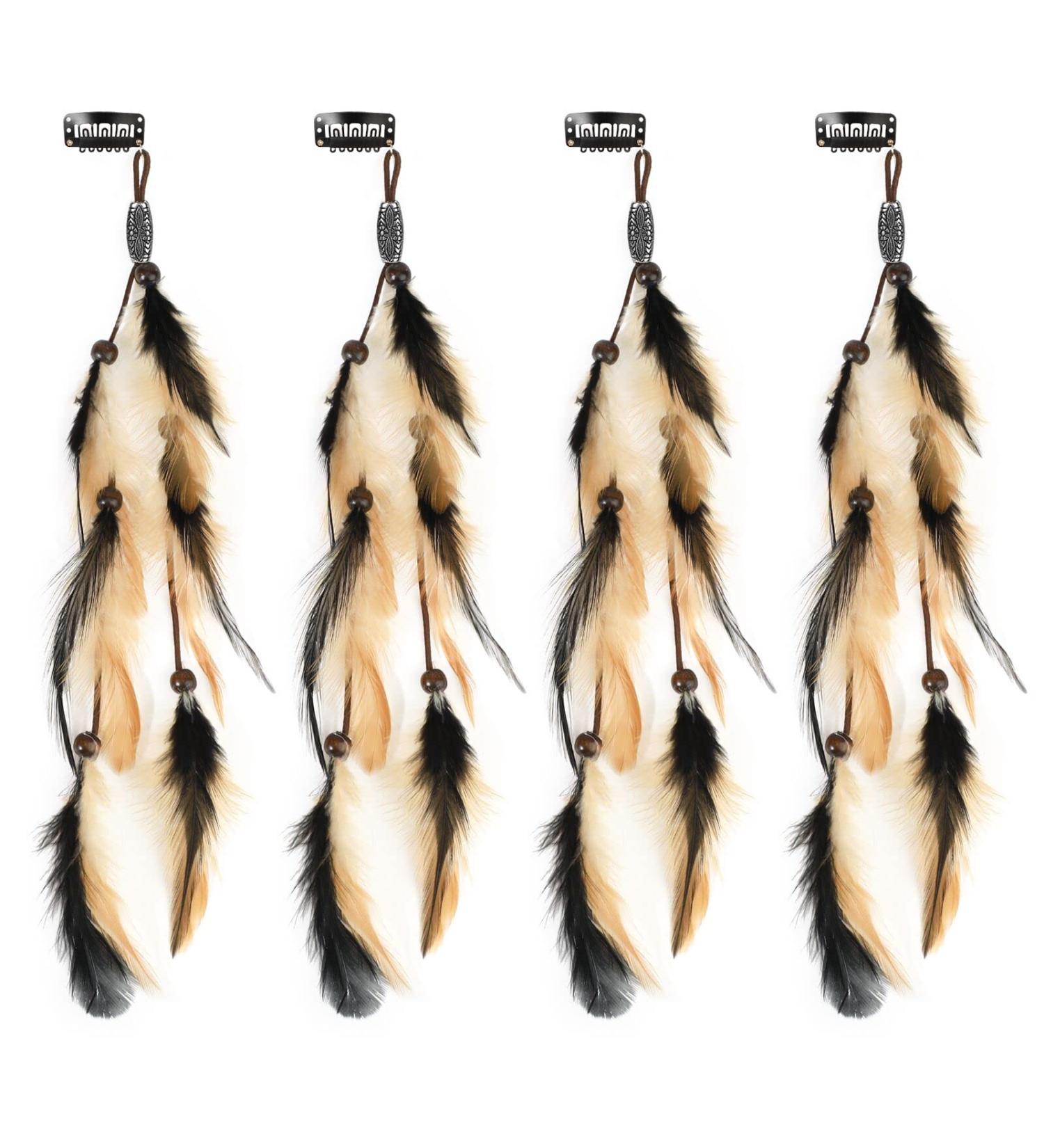MWOOT 4Pcs Boho Feather Hair Clips with Comb - Handmade Indian Tassels Beads Hair Extensions for Women - Festival Hippie Hair Accessories - Buy Online on GoSupps.com
