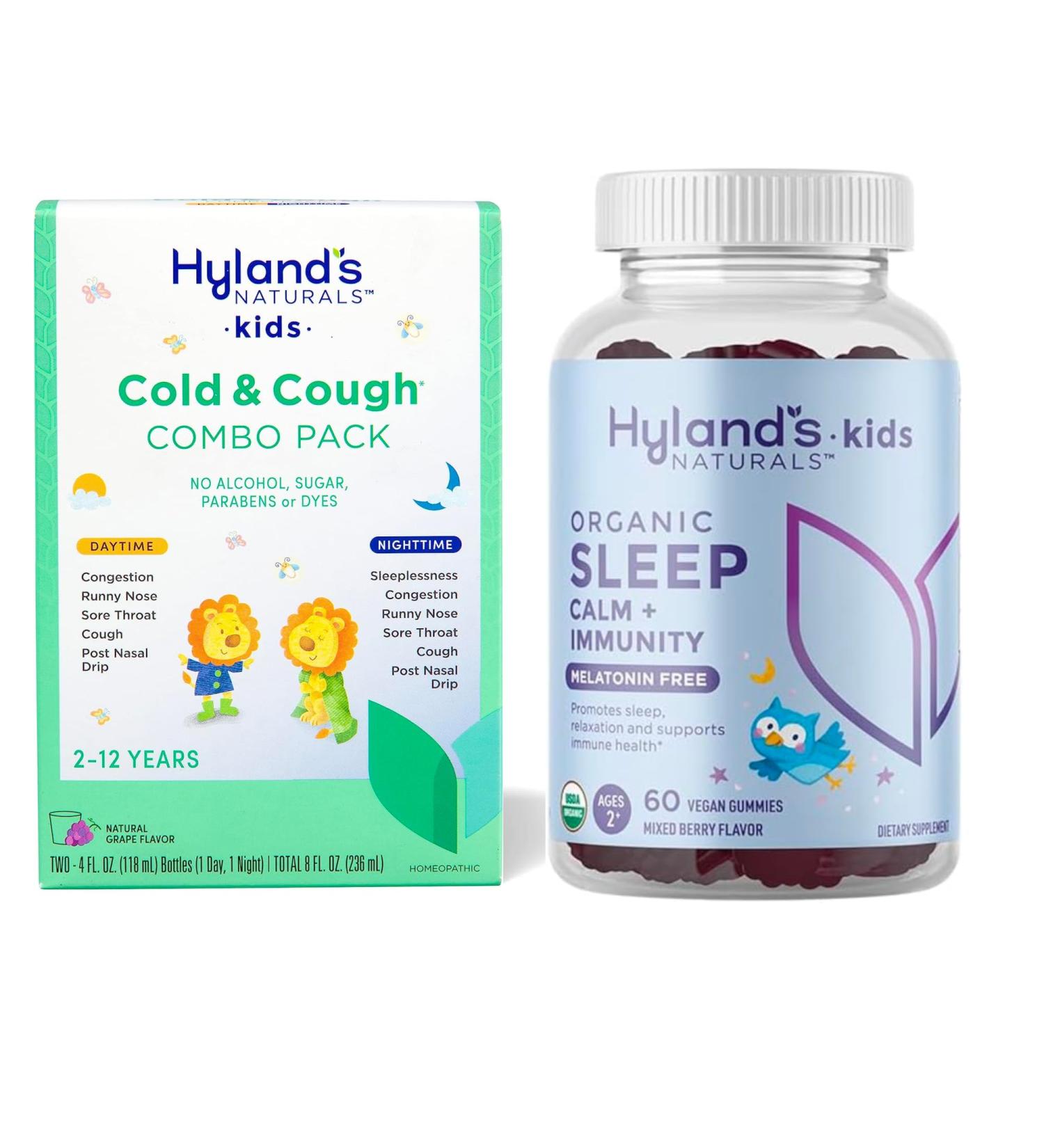 Hyland s Naturals Kids Cold & Cough Day/Night Combo Pack Cold Medicine for Ages 2+ Syrup Cough Medicine + Organic Sleep Calm + Immunity with Chamomile Elderberry & Passion Flower 60 Vegan Gummies 1 Count (Pack of 1) Da  - Buy Online on GoSupps.com