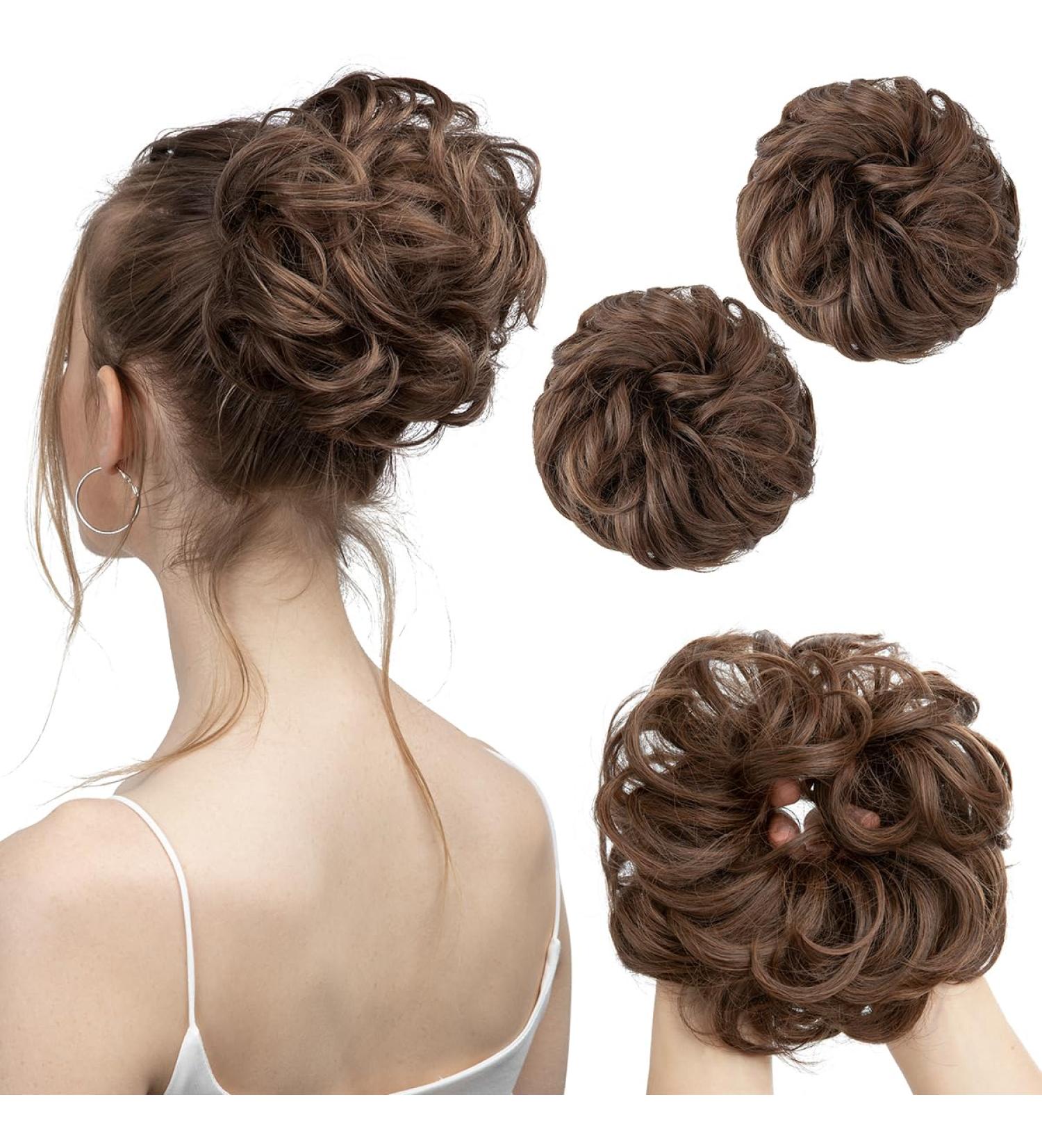 SARLA 2PCS Small Messy Hair Bun Hair Piece | Synthetic Updo Hair Extensions for Women Girls in Light Brown - Buy Online on GoSupps.com