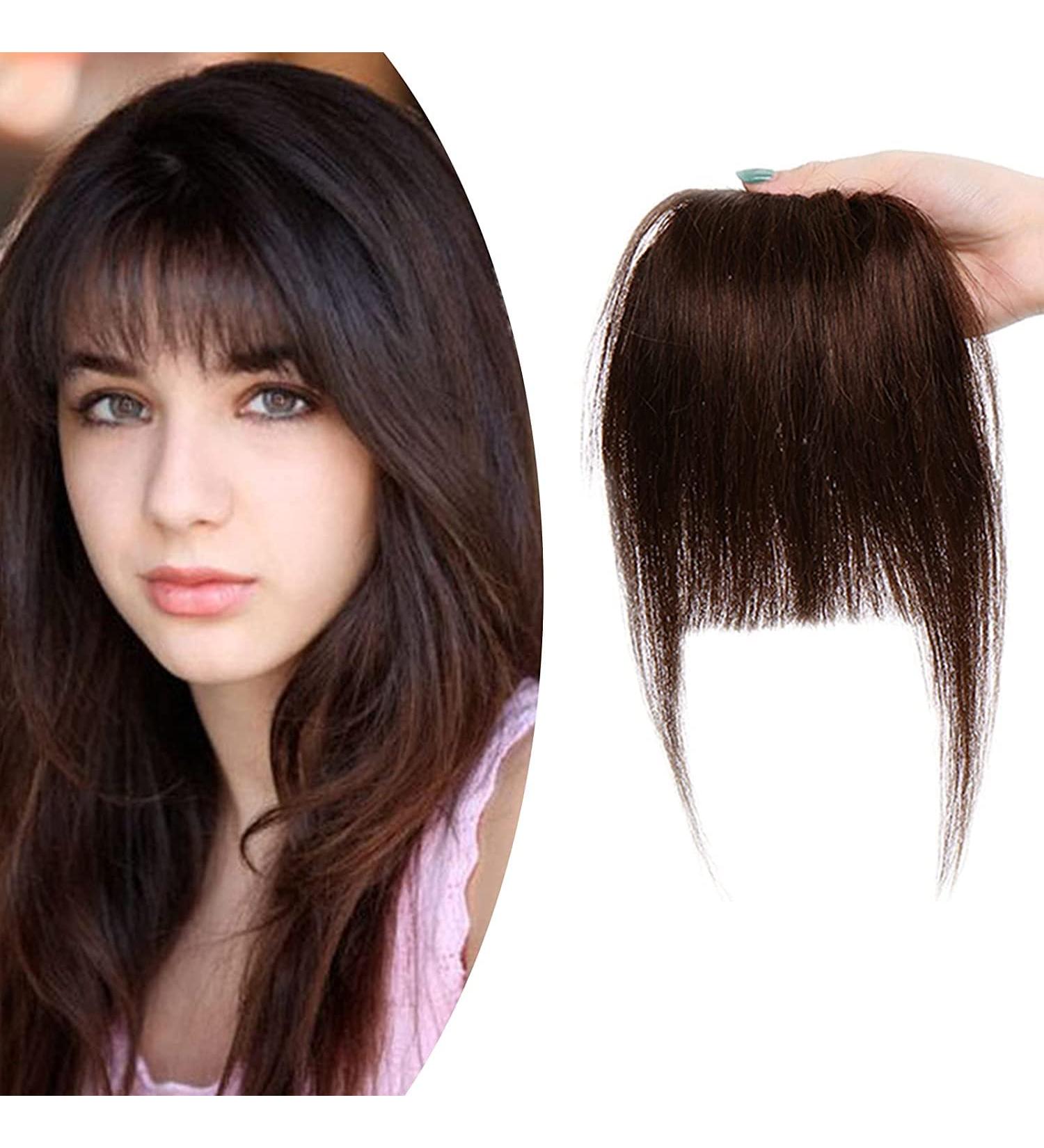 Clip in Fringe Thick Bangs Human Hair Piece #4 Medium Brown - Buy Online on GoSupps.com