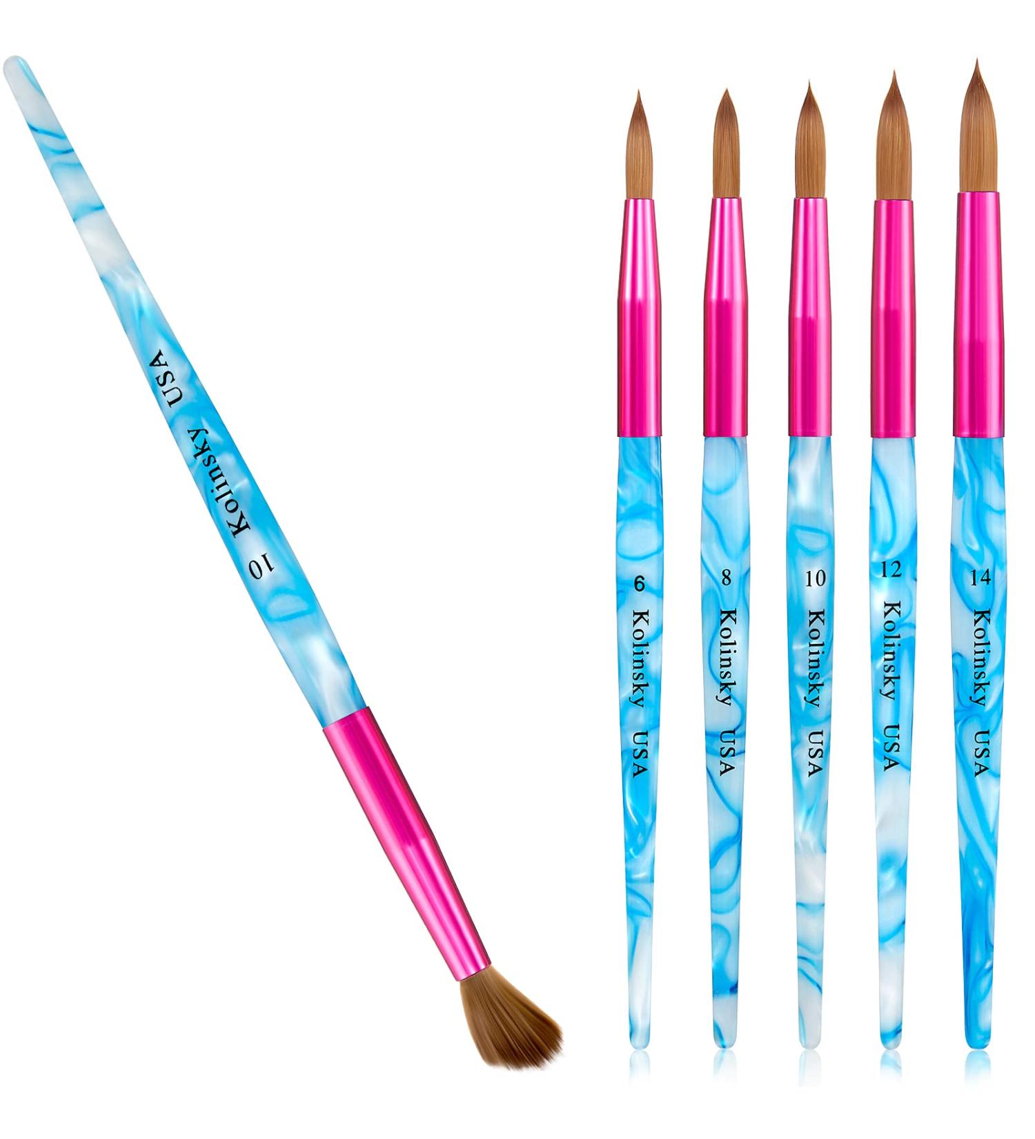 5 Pieces Kolinsky Acrylic Nail Brush Set - Size 6 8 10 12 14 - Pink, Blue, and White - Manicure Tool for Acrylic Application and Nail Art - Buy Online on GoSupps.com