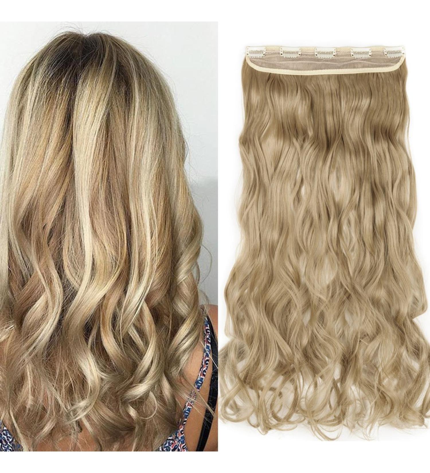 61cm Clip-In Hair Extensions - Wavy Gold Blonde & Ash Blonde Mix - 120g Human Hair with 5 Clips for a Natural Look - Buy Online on GoSupps.com