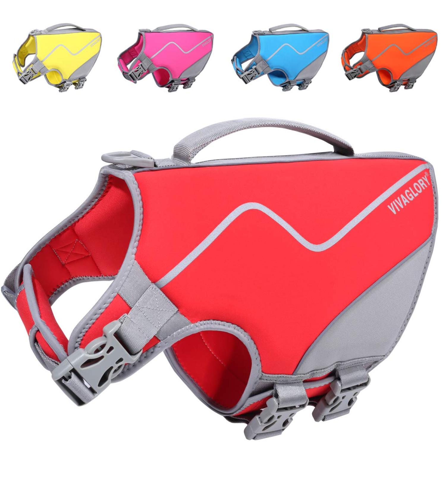 Vivaglory Sporty Dog Security Vest - Durable Neoprene Rescue Vest with Velcro Fastener Comfortable Fit for Medium Dogs (Red 53-64cm Chest) - Buy Online on GoSupps.com