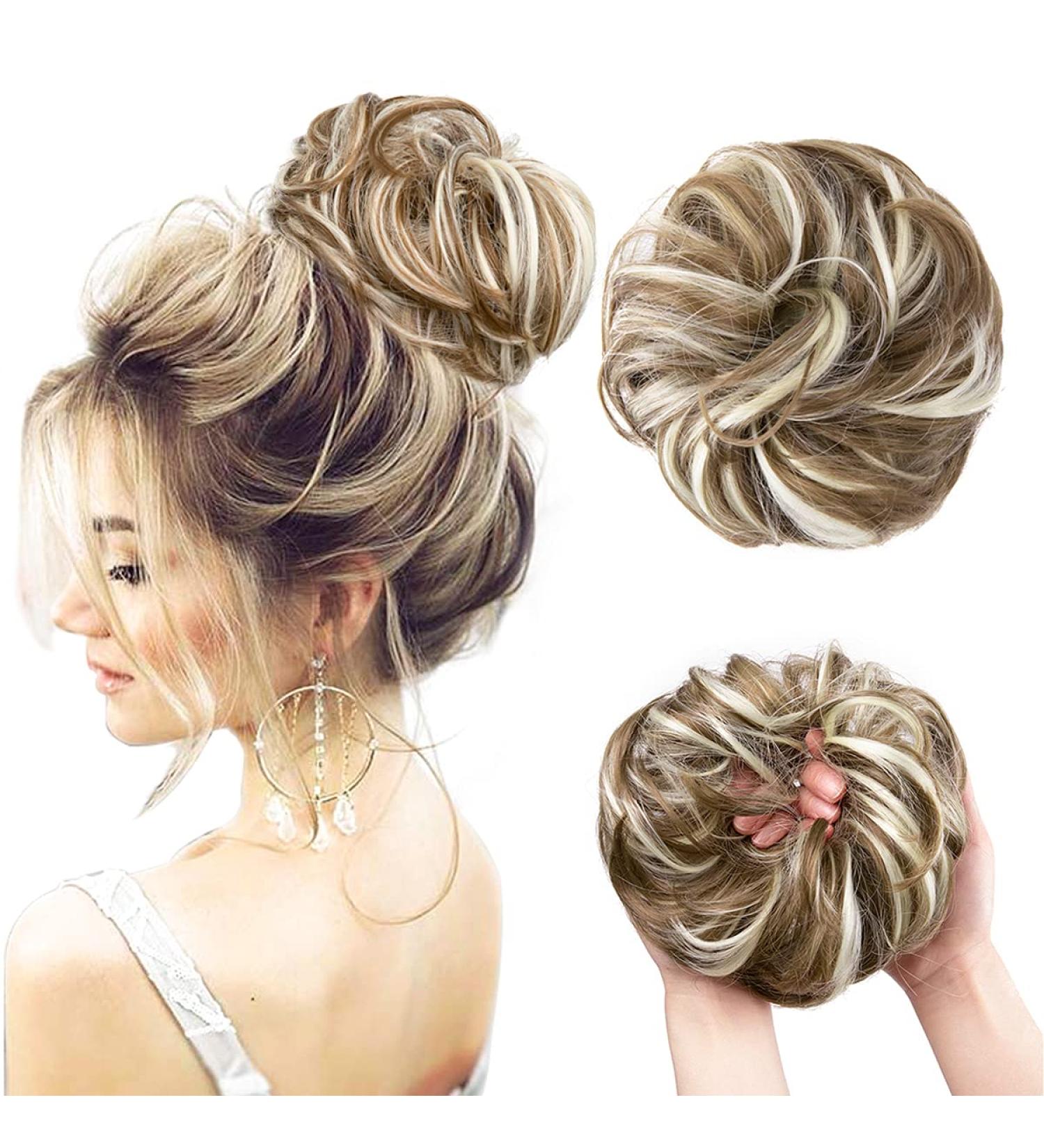 JJStar Hair Part with Rubber Band - Big Bun Hair Tie & Extensions for Women | Messy Bun Hairstyles in Green Brown & Beach Blonde - Buy Online on GoSupps.com